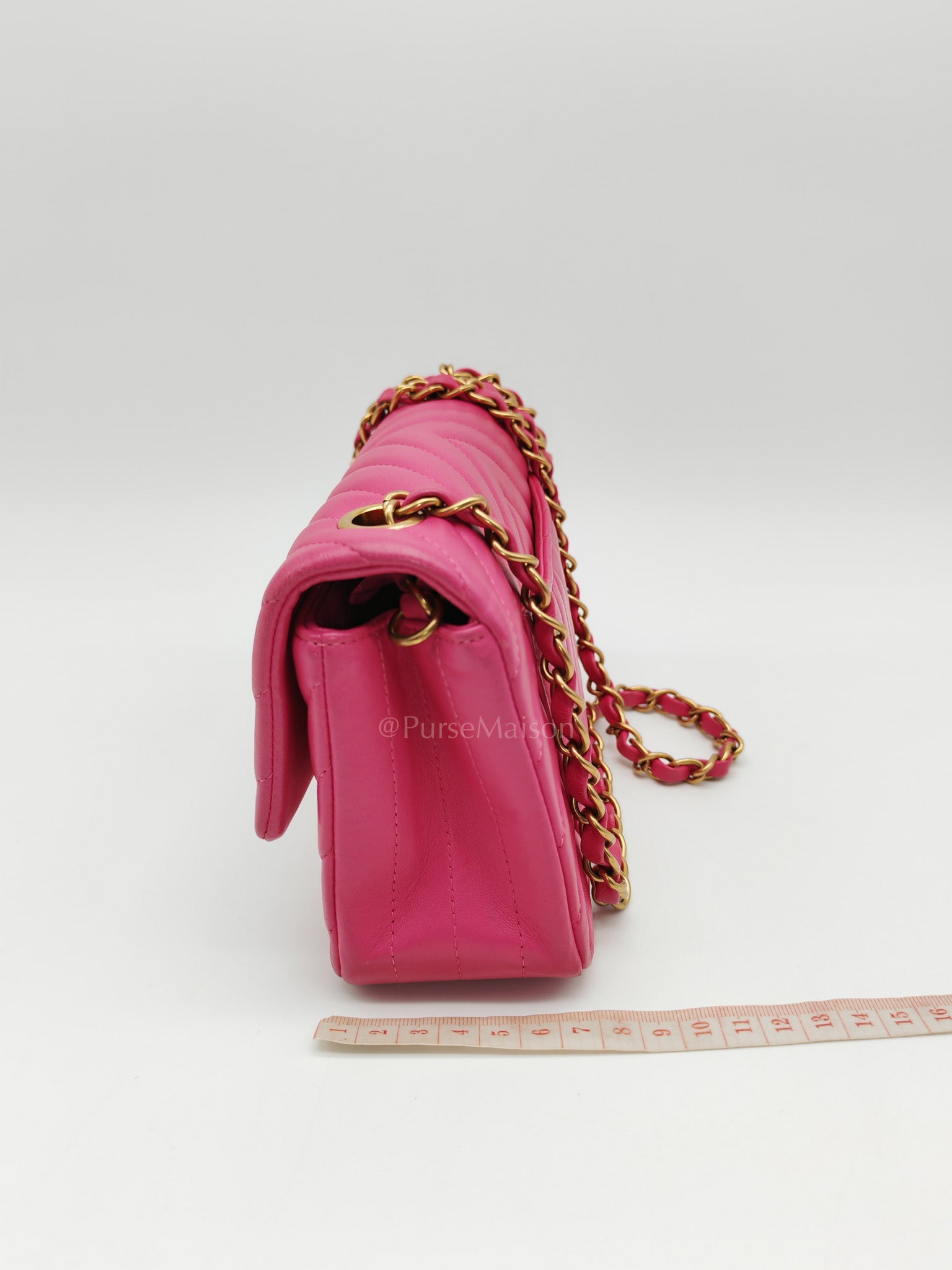 Mini Rectangle in Pink Chevron Quilted Lambskin Leather in Gold Hardware (Series 21) | Purse Maison Luxury Bags Shop