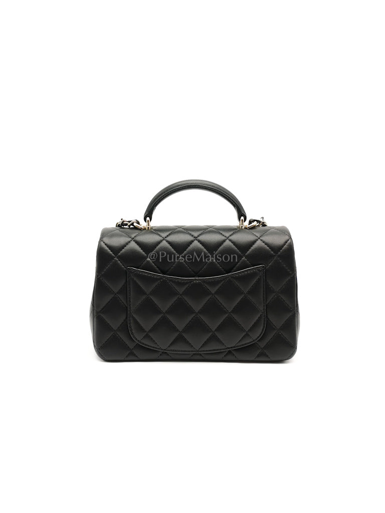 Mini Rectangle Top Handle Bag in Black Lambskin Leather & Light Gold Hardware Microchip LTE6HGJ6 | Purse Maison Luxury Bags Shop
