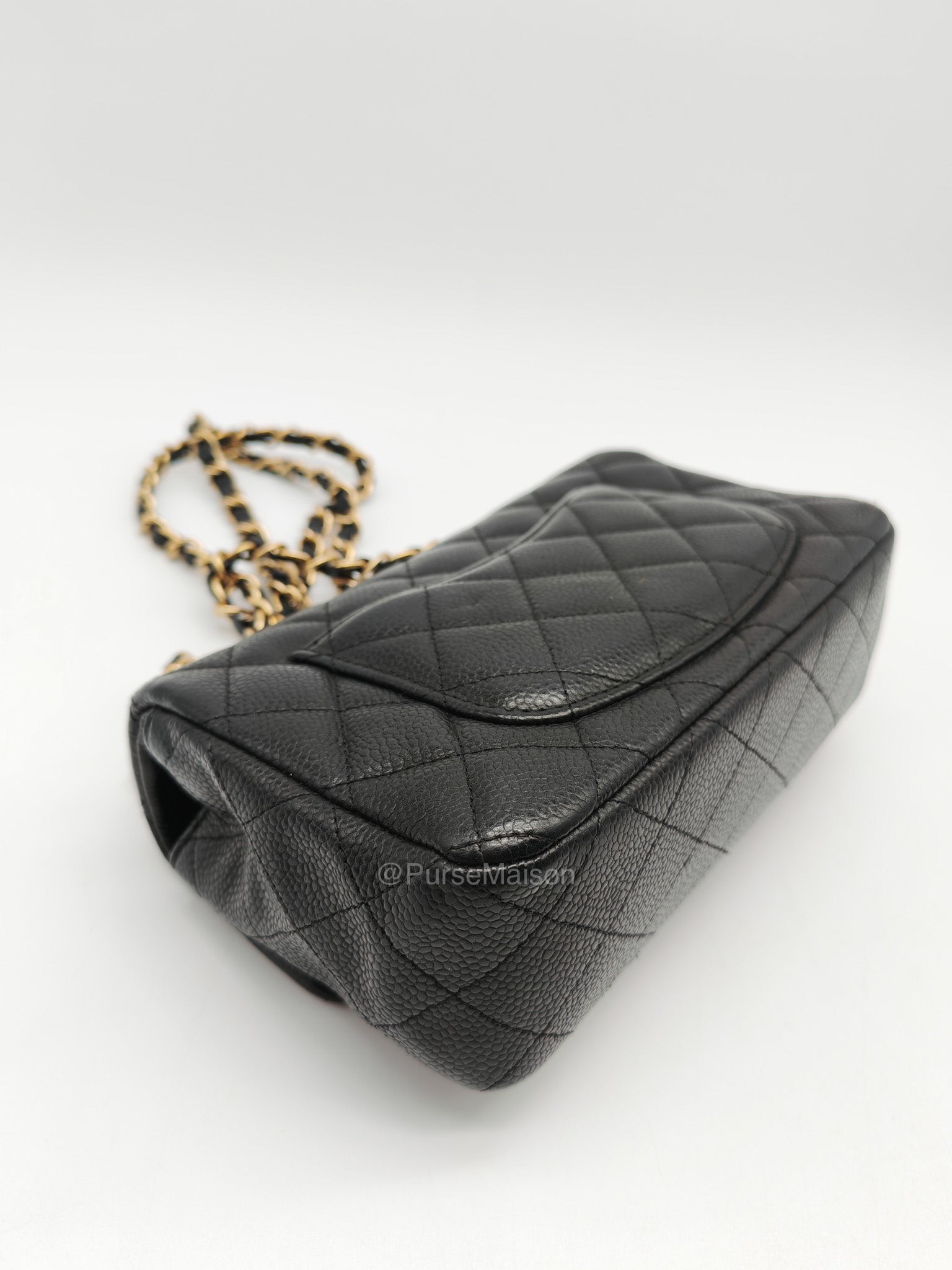 Chanel Mini Rectangular Classic Flap Bag in Black Quilted Caviar Leather and Gold Hardware Series 20 | Purse Maison Luxury Bags Shop