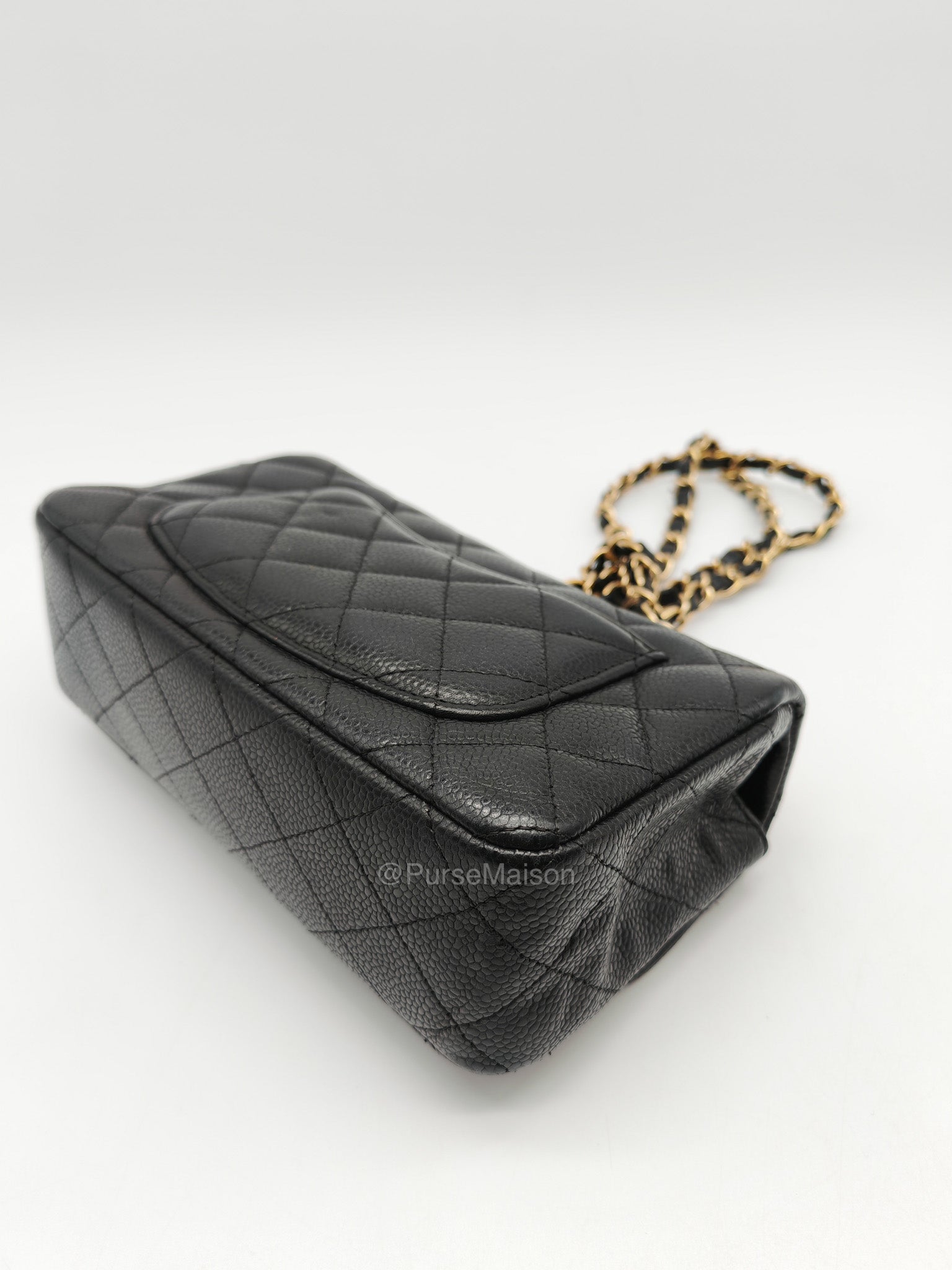 Chanel Mini Rectangular Classic Flap Bag in Black Quilted Caviar Leather and Gold Hardware Series 20 | Purse Maison Luxury Bags Shop