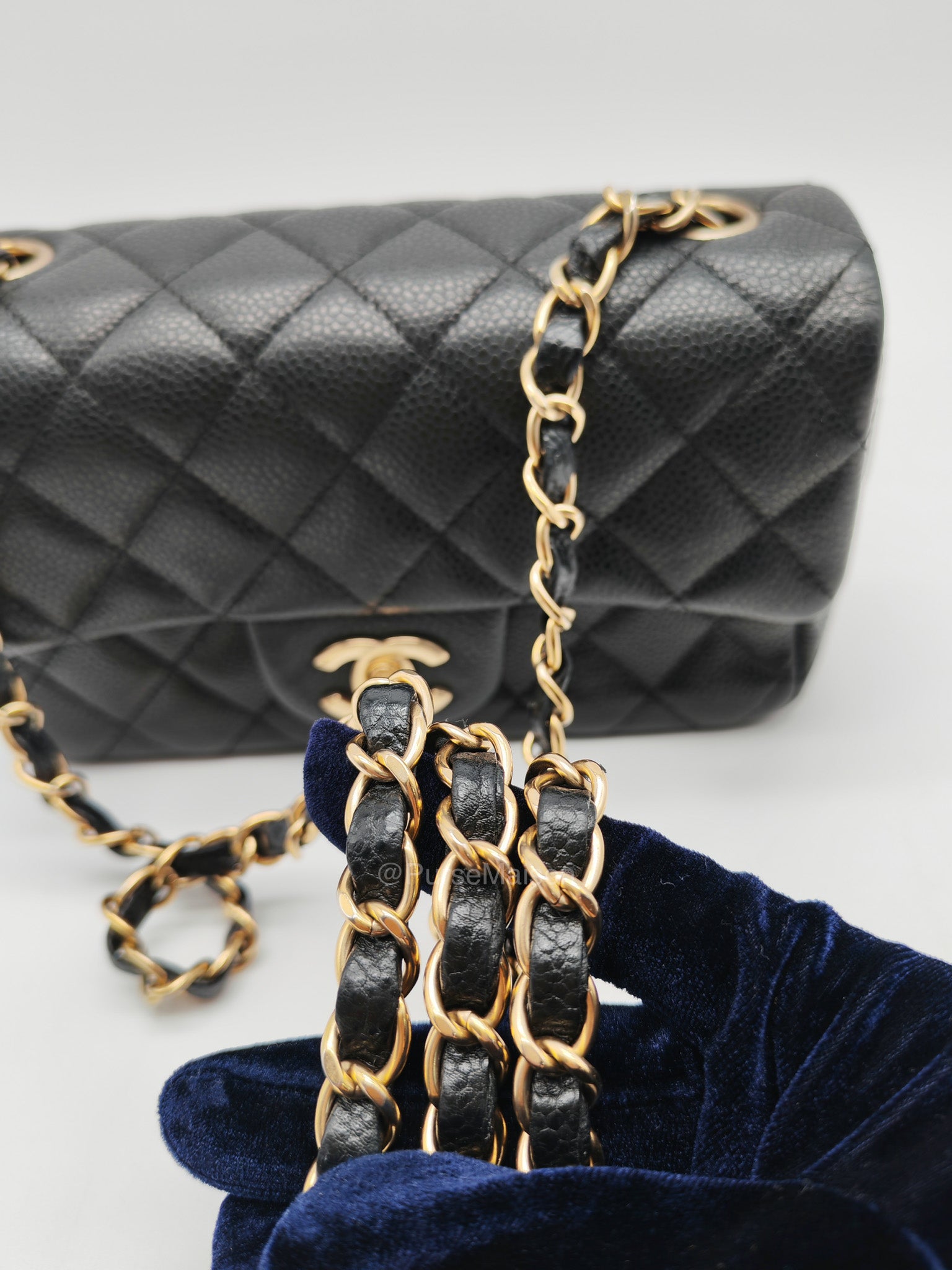 Chanel Mini Rectangular Classic Flap Bag in Black Quilted Caviar Leather and Gold Hardware Series 20 | Purse Maison Luxury Bags Shop