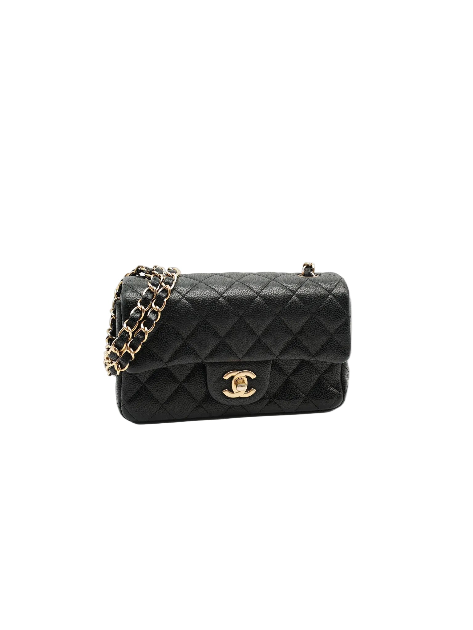 Chanel Mini Rectangular Classic Flap Bag in Black Quilted Caviar Leather and Gold Hardware Series 20 | Purse Maison Luxury Bags Shop