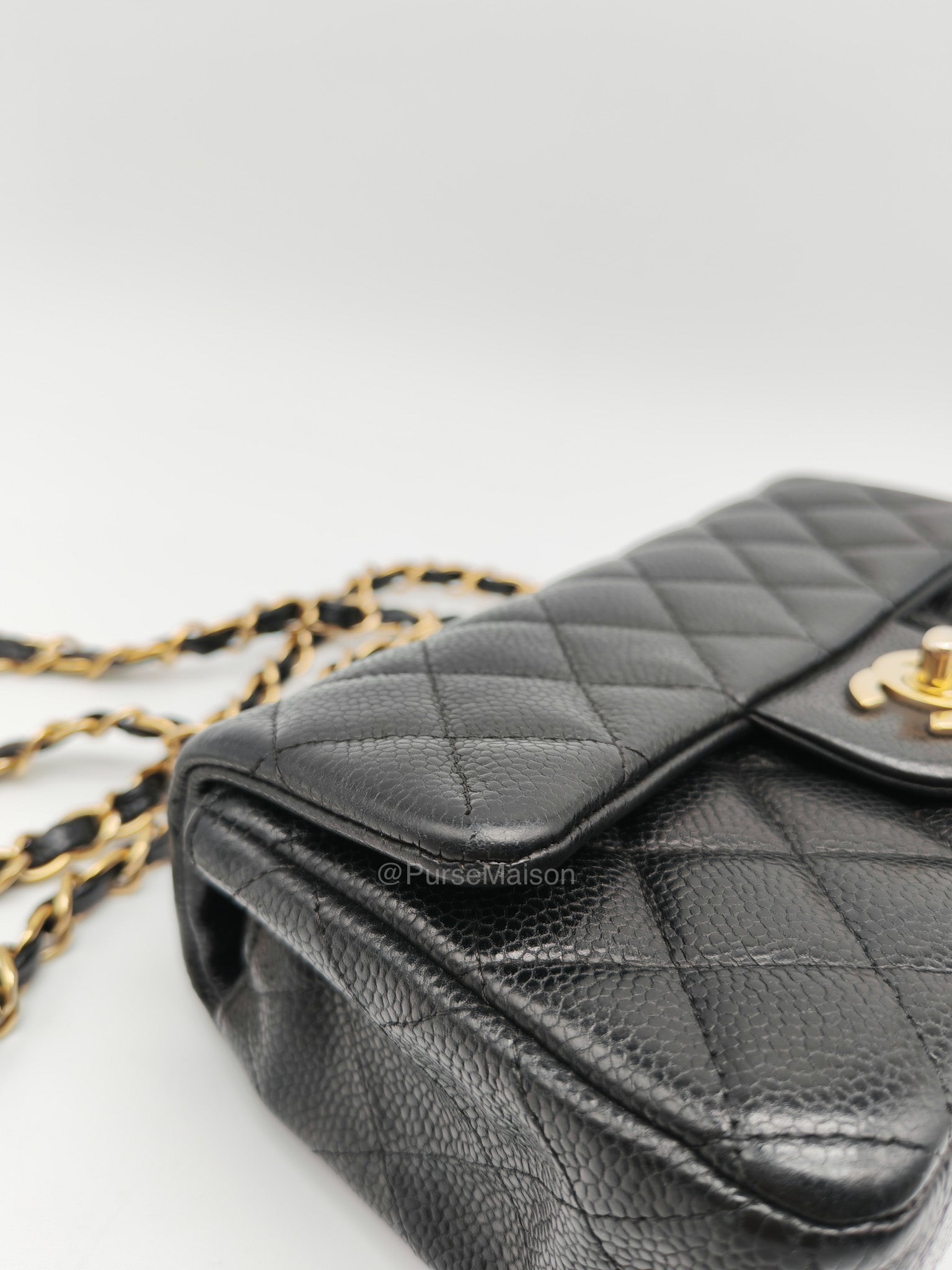 Chanel Mini Rectangular Classic Flap Bag in Black Quilted Caviar Leather and Gold Hardware Series 20 | Purse Maison Luxury Bags Shop