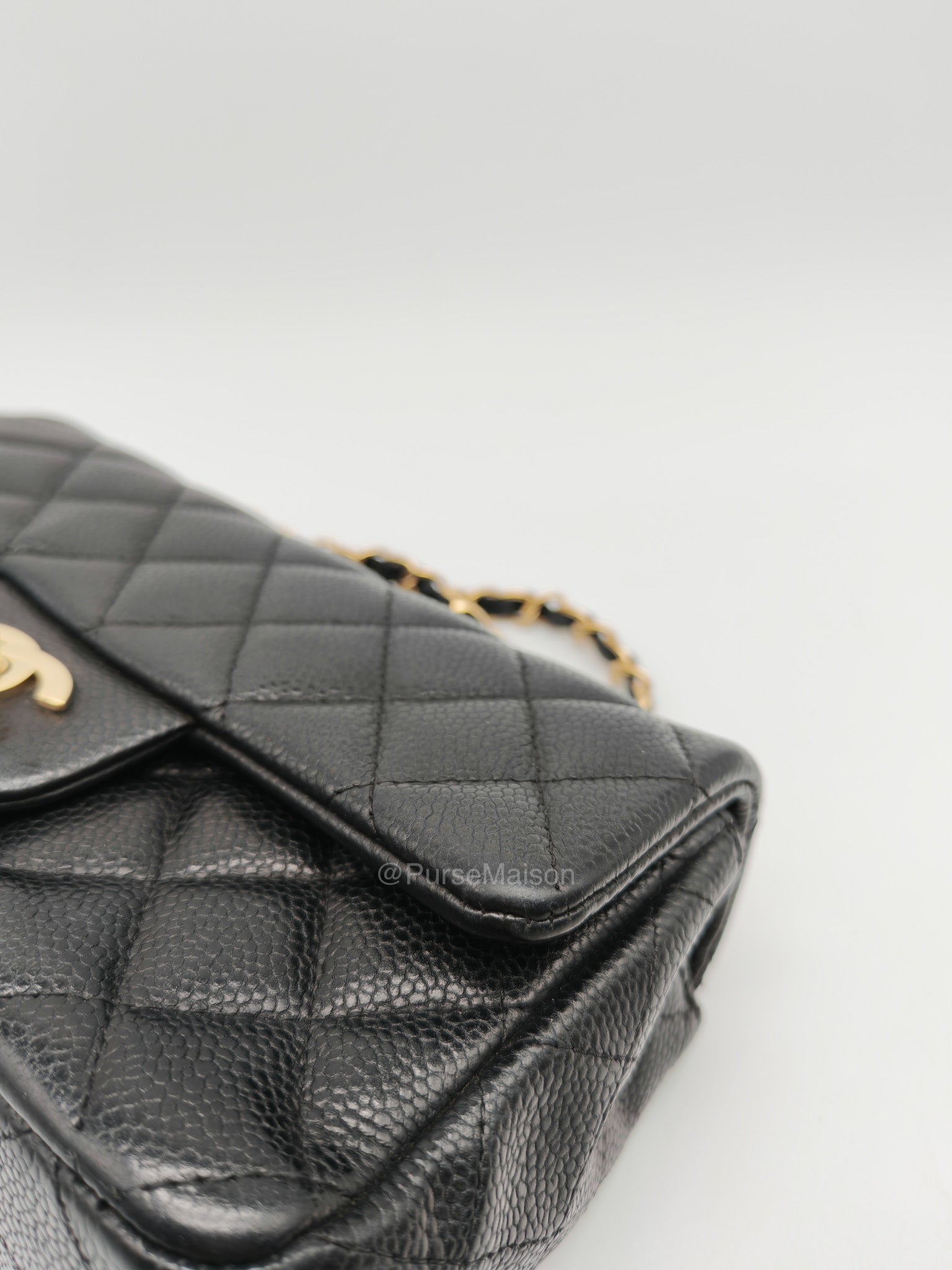 Chanel Mini Rectangular Classic Flap Bag in Black Quilted Caviar Leather and Gold Hardware Series 20 | Purse Maison Luxury Bags Shop