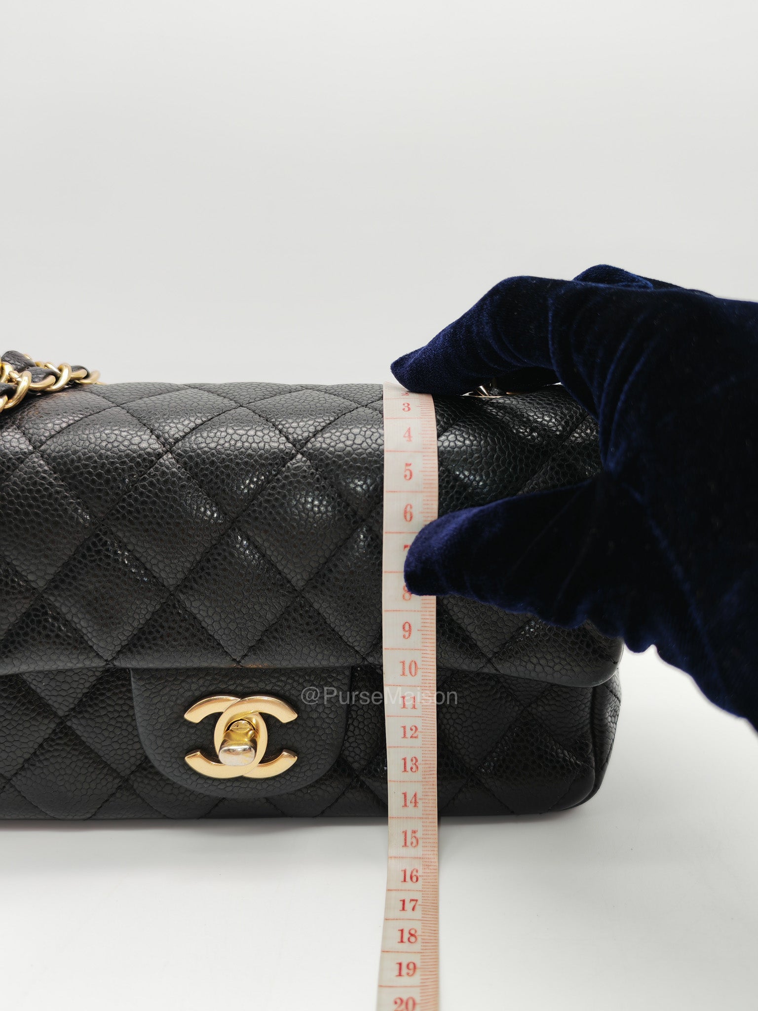 Chanel Mini Rectangular Classic Flap Bag in Black Quilted Caviar Leather and Gold Hardware Series 20 | Purse Maison Luxury Bags Shop