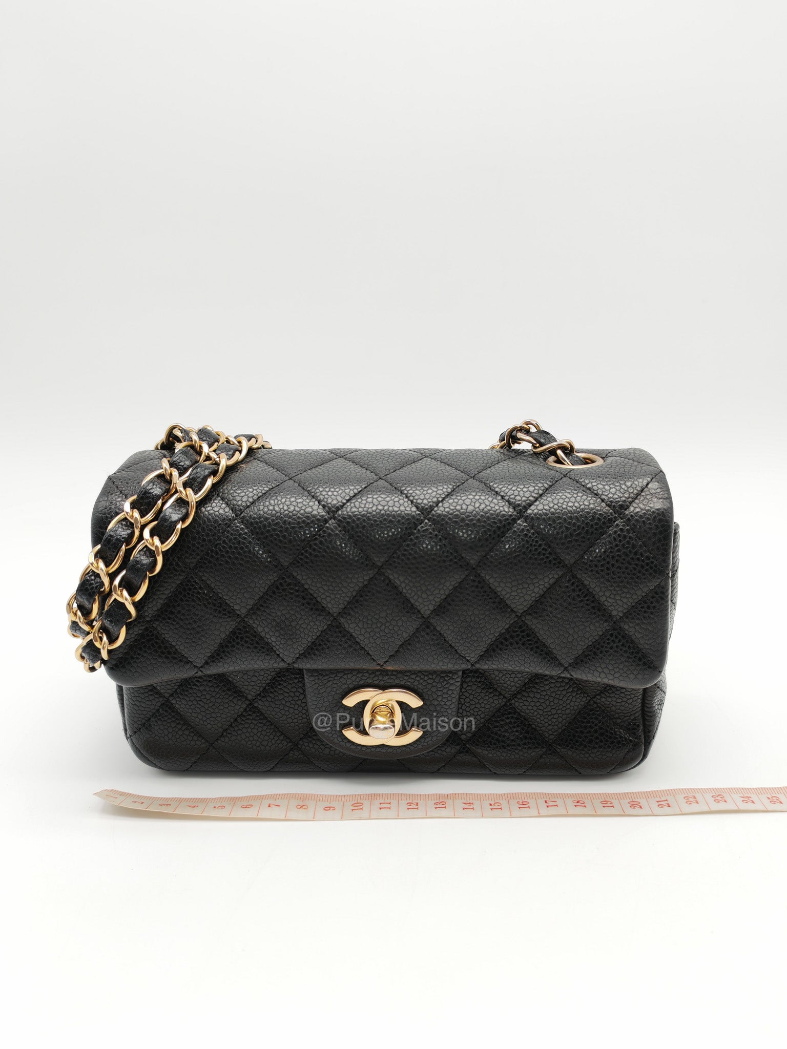 Chanel Mini Rectangular Classic Flap Bag in Black Quilted Caviar Leather and Gold Hardware Series 20 | Purse Maison Luxury Bags Shop