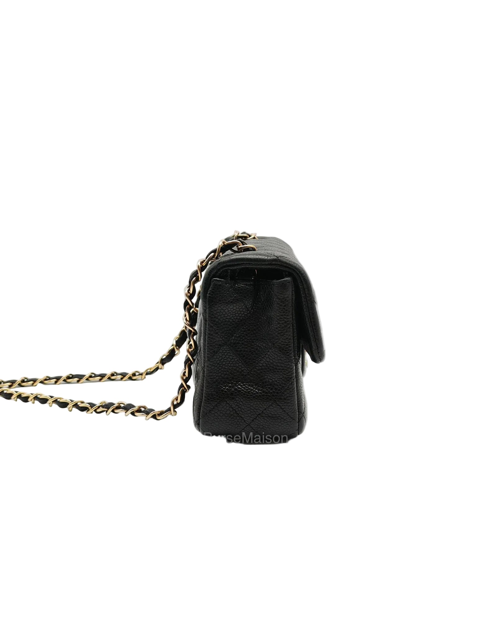 Chanel Mini Rectangular Classic Flap Bag in Black Quilted Caviar Leather and Gold Hardware Series 20 | Purse Maison Luxury Bags Shop
