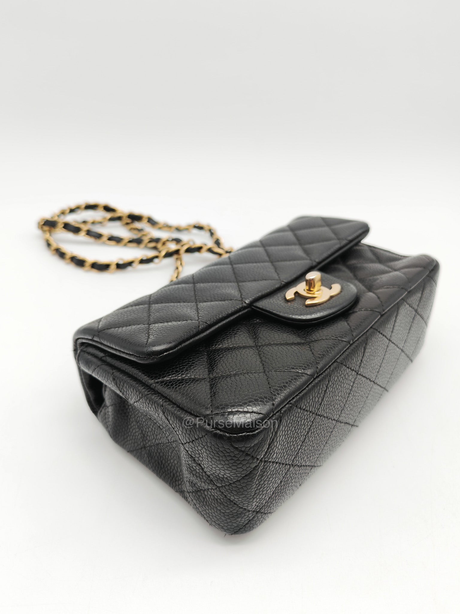 Chanel Mini Rectangular Classic Flap Bag in Black Quilted Caviar Leather and Gold Hardware Series 20 | Purse Maison Luxury Bags Shop