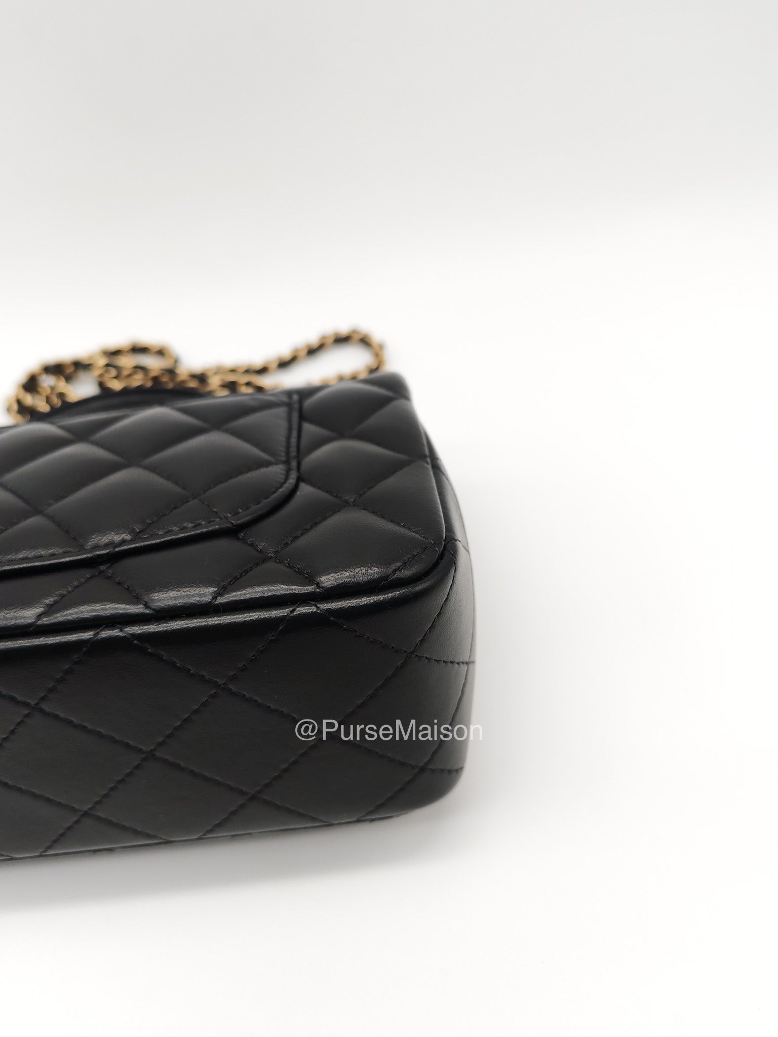Chanel Mini Rectangular Top Handle Flap Bag in Black Lambskin Leather Light Gold Hardware (Microchip) | Purse Maison Luxury Bags Shop