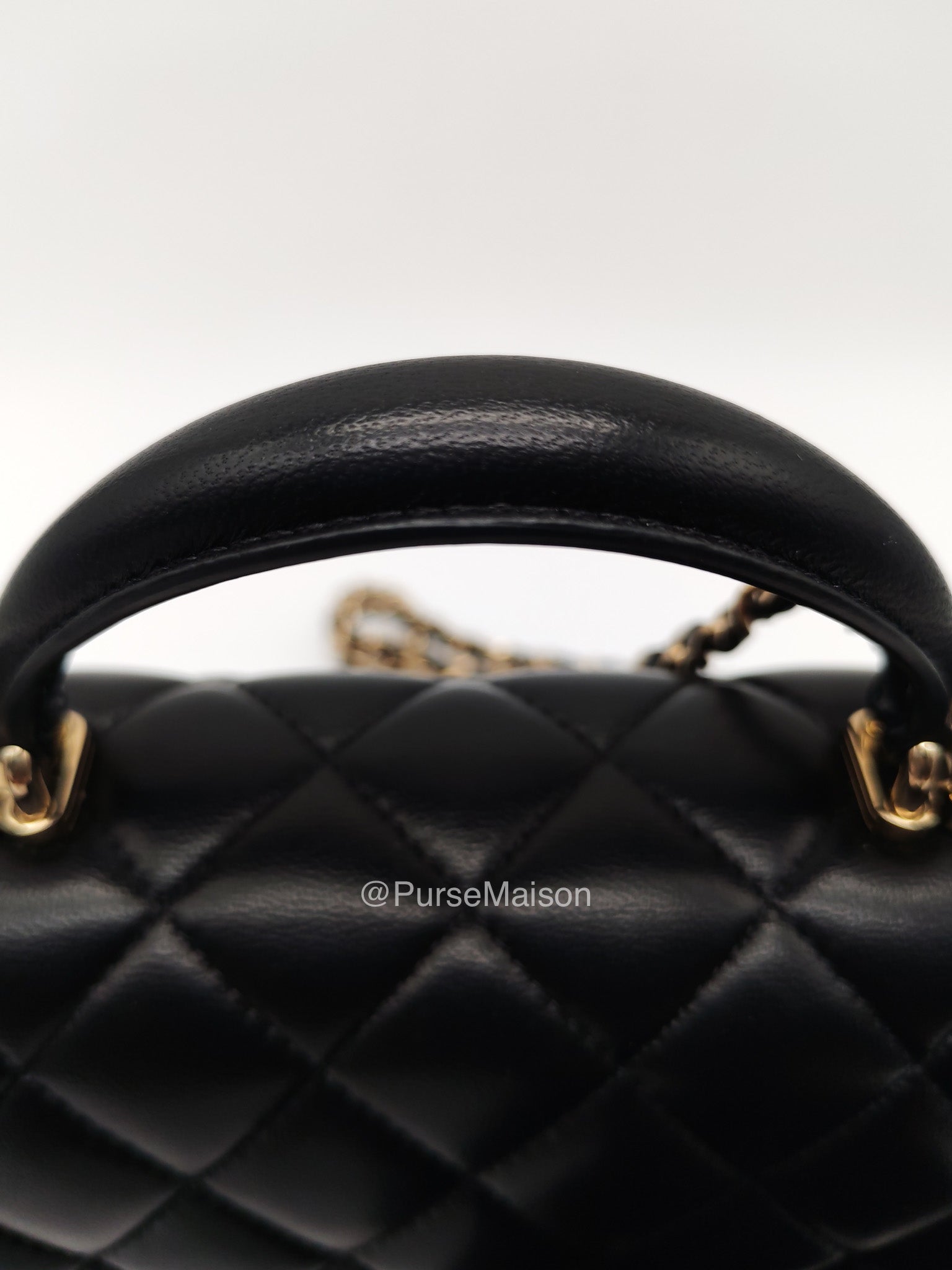 Chanel Mini Rectangular Top Handle Flap Bag in Black Lambskin Leather Light Gold Hardware (Microchip) | Purse Maison Luxury Bags Shop