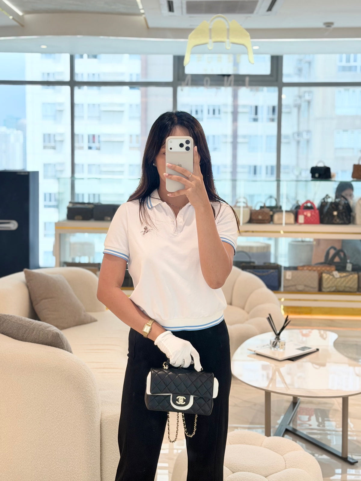 Mini Rectangle Top Handle Bag in Black Lambskin Leather & Light Gold Hardware Microchip | Purse Maison Luxury Bags Shop