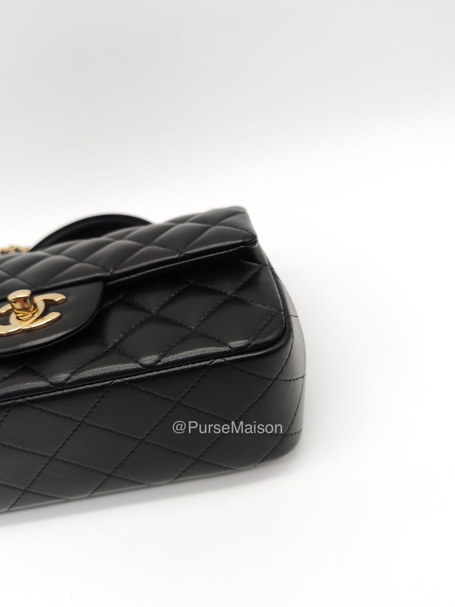 Chanel Mini Rectangular Top Handle Flap Bag in Black Lambskin Leather Light Gold Hardware (Microchip) | Purse Maison Luxury Bags Shop