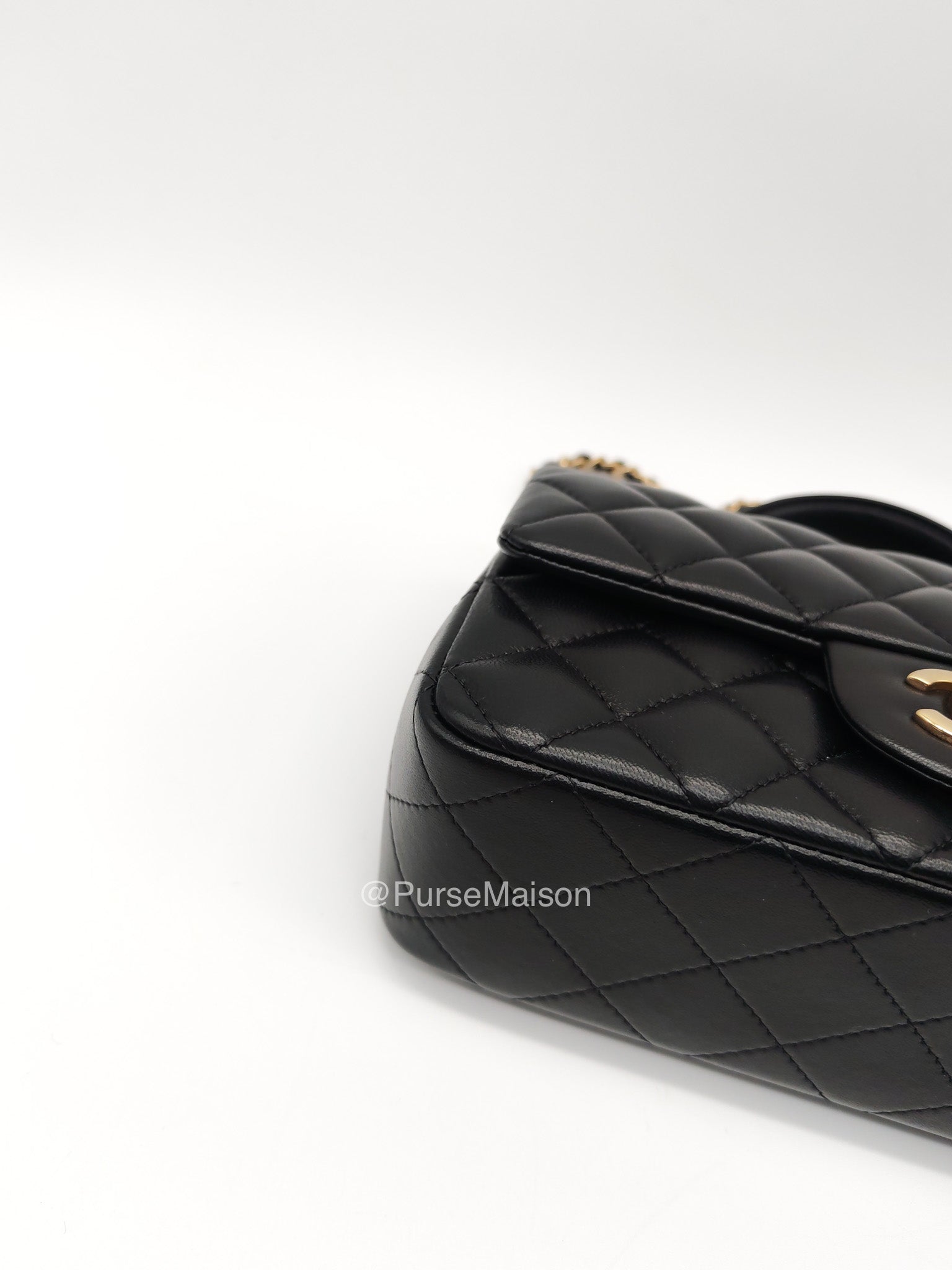 Chanel Mini Rectangular Top Handle Flap Bag in Black Lambskin Leather Light Gold Hardware (Microchip) | Purse Maison Luxury Bags Shop
