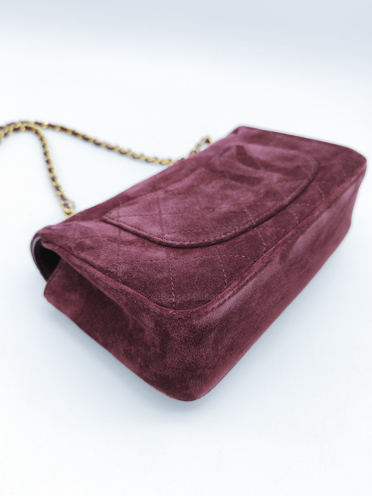 Chanel Mini Souplissimo Flap Bag in Burgundy Suede Calfskin Leather and Gold Hardware Microchip | Purse Maison Luxury Bags Shop