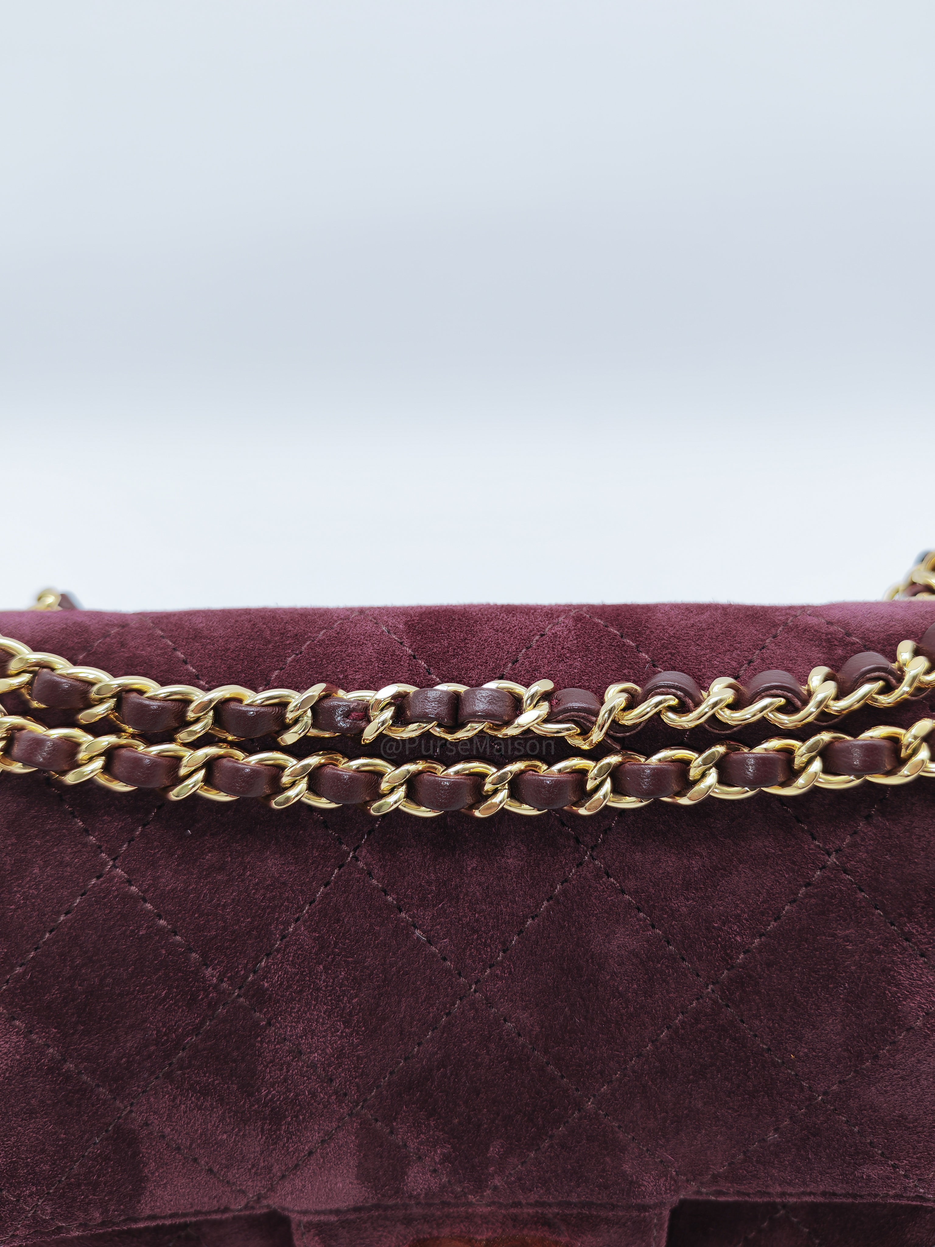 Chanel Mini Souplissimo Flap Bag in Burgundy Suede Calfskin Leather and Gold Hardware Microchip | Purse Maison Luxury Bags Shop
