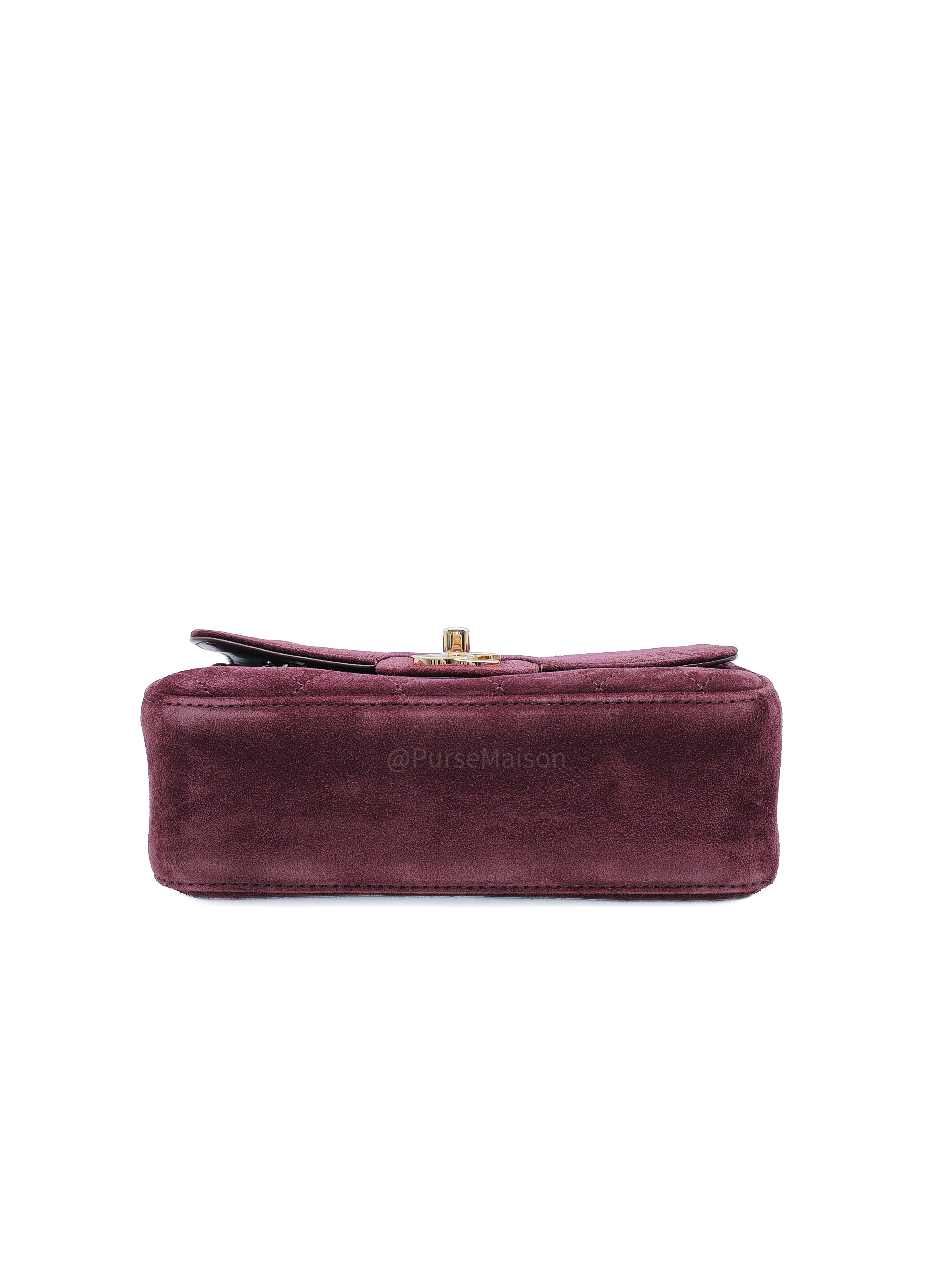 Chanel Mini Souplissimo Flap Bag in Burgundy Suede Calfskin Leather and Gold Hardware Microchip | Purse Maison Luxury Bags Shop