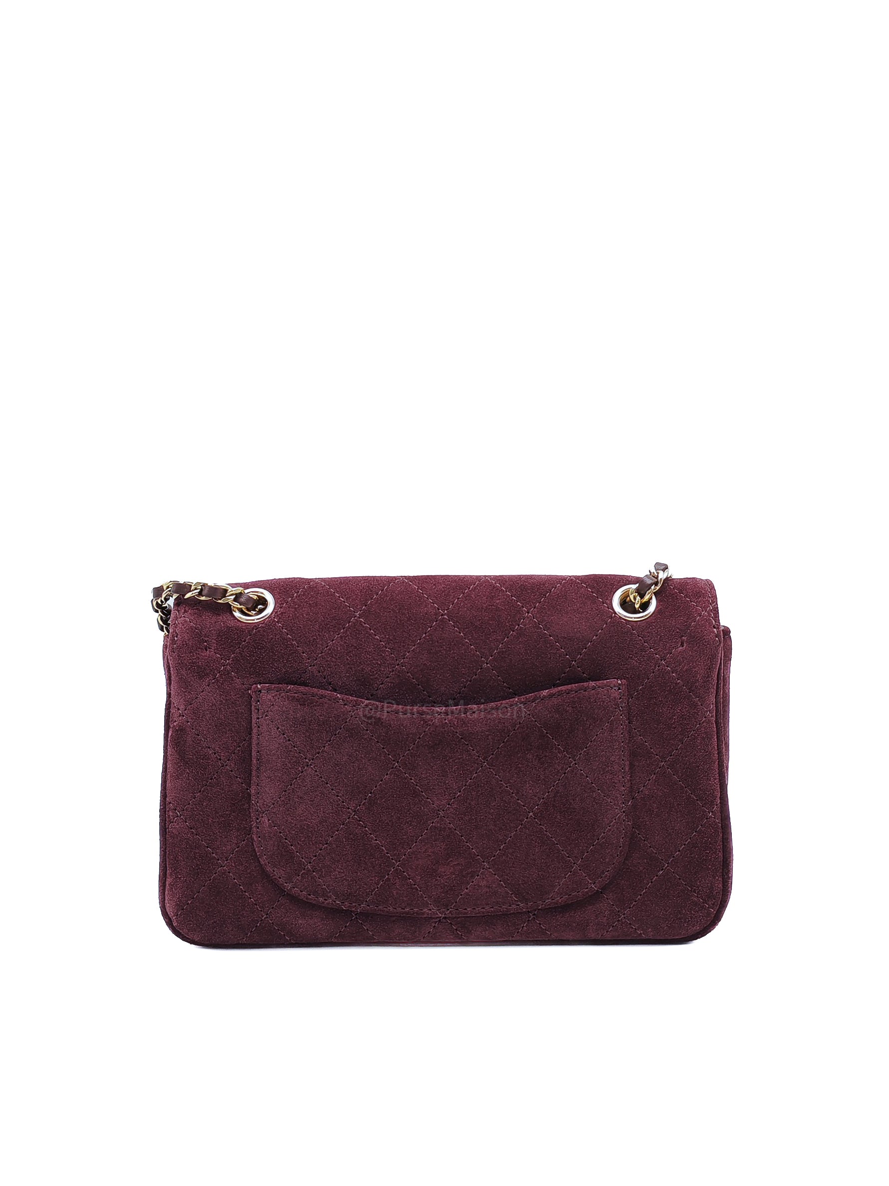 Chanel Mini Souplissimo Flap Bag in Burgundy Suede Calfskin Leather and Gold Hardware Microchip | Purse Maison Luxury Bags Shop