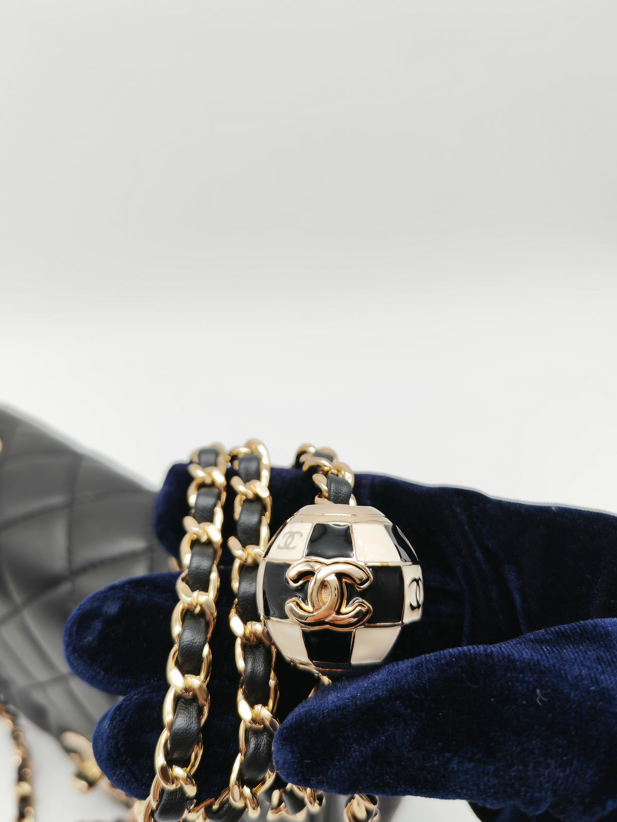 Chanel Mini Square Bag in Black Quilted Lambskin Leather Soccer Ball Pearl Crush in Light Gold Hardware (Microchip) | Purse Maison Luxury Bags Shop