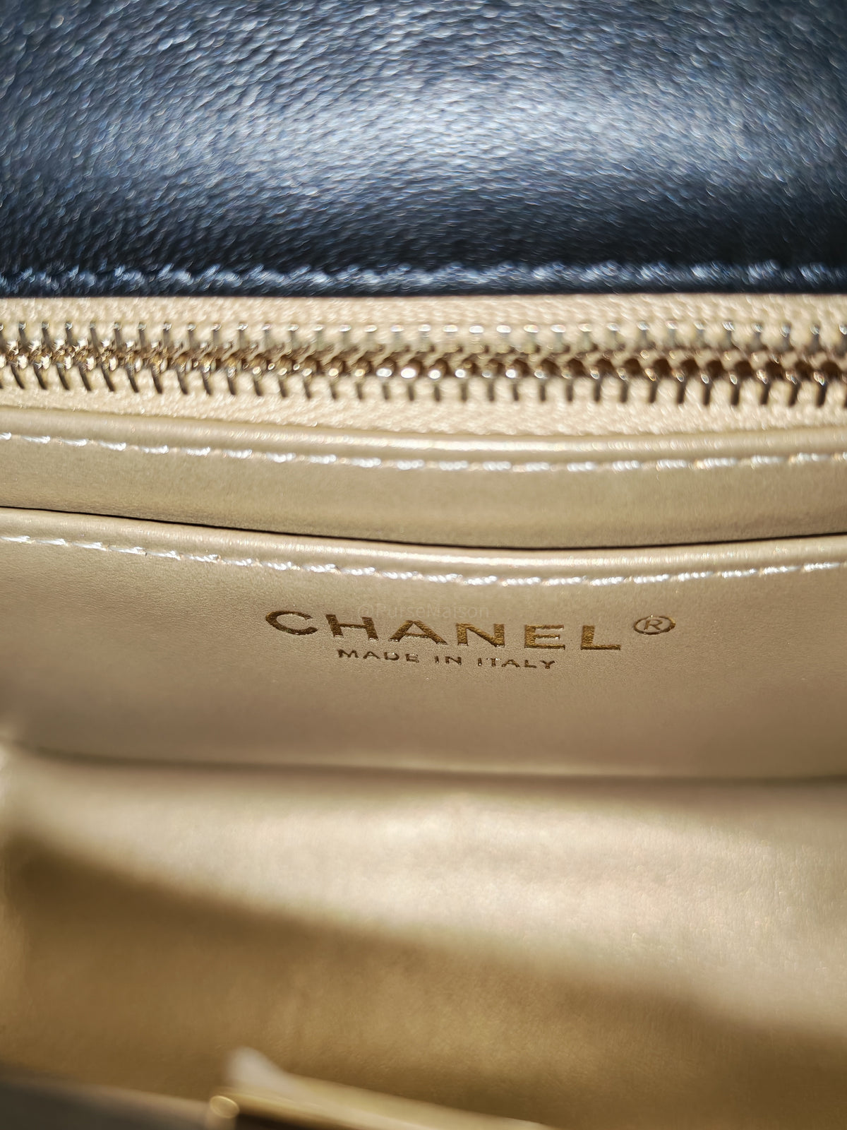 Chanel Mini Square Bag in Black Quilted Lambskin Leather Soccer Ball Pearl Crush in Light Gold Hardware (Microchip) | Purse Maison Luxury Bags Shop