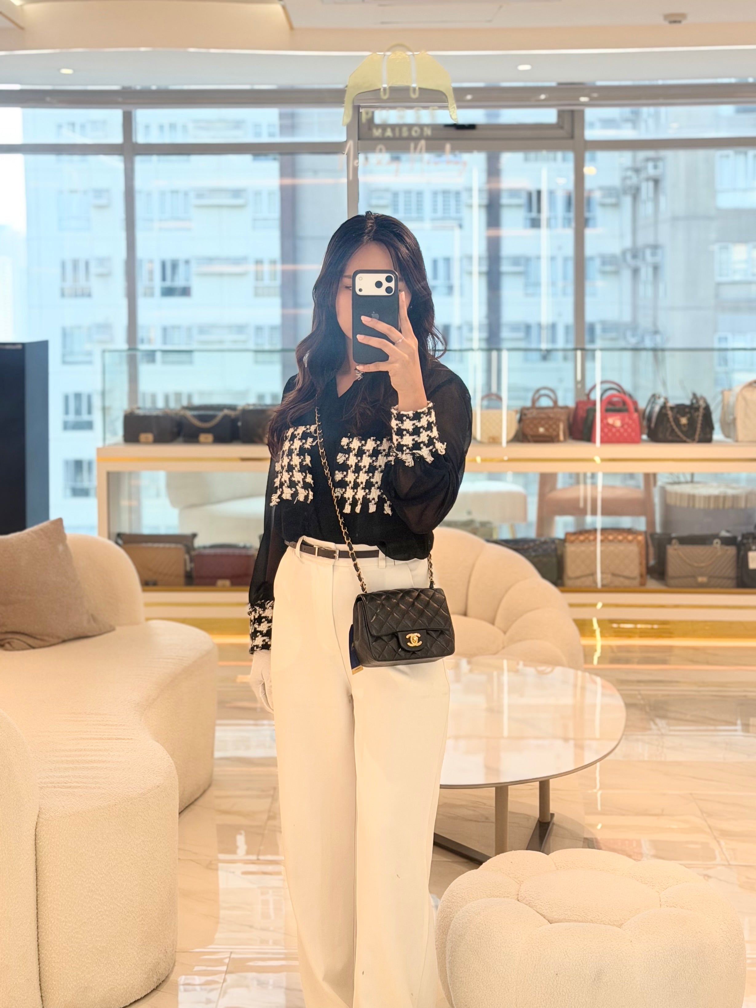 Mini Square Black in Quilted Caviar Leather and Aged Gold Hardware Series 21 | Purse Maison Luxury Bags Shop