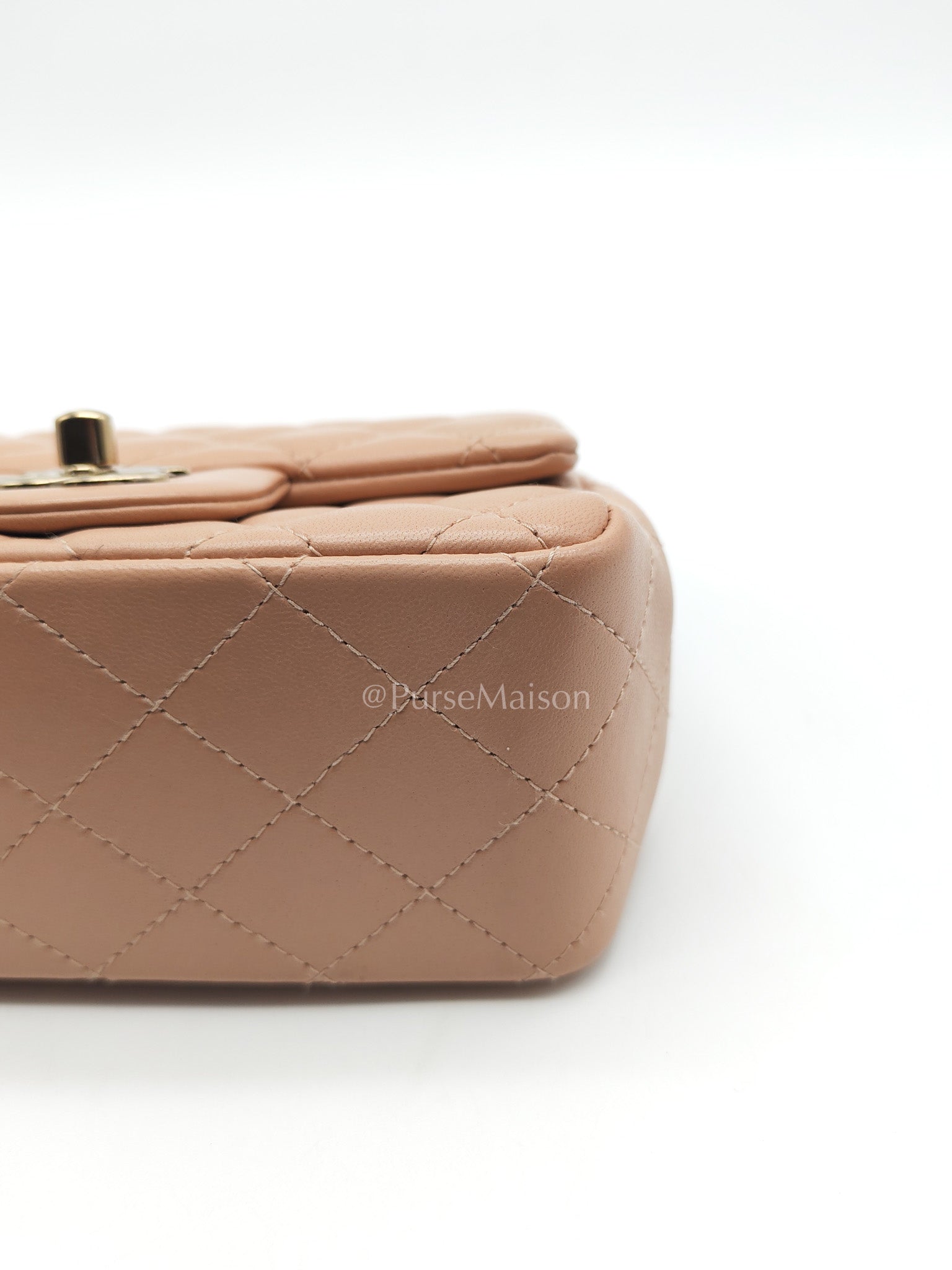 Chanel Mini Square Flap Bag in Dark Beige Light Gold Hardware (Microchip) | Purse Maison Luxury Bags Shop