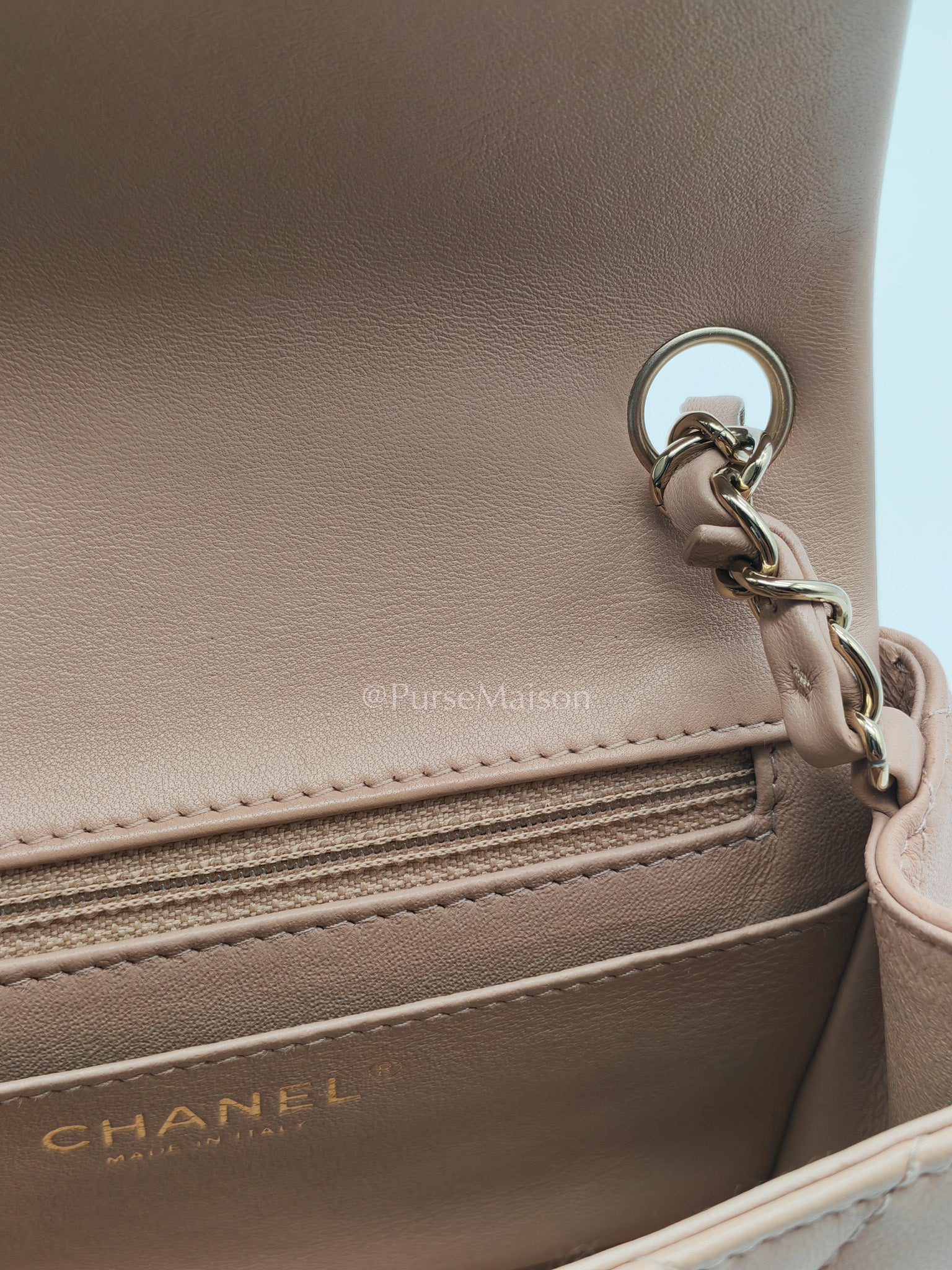 Chanel Mini Square Flap Bag in Dark Beige Light Gold Hardware (Microchip) | Purse Maison Luxury Bags Shop