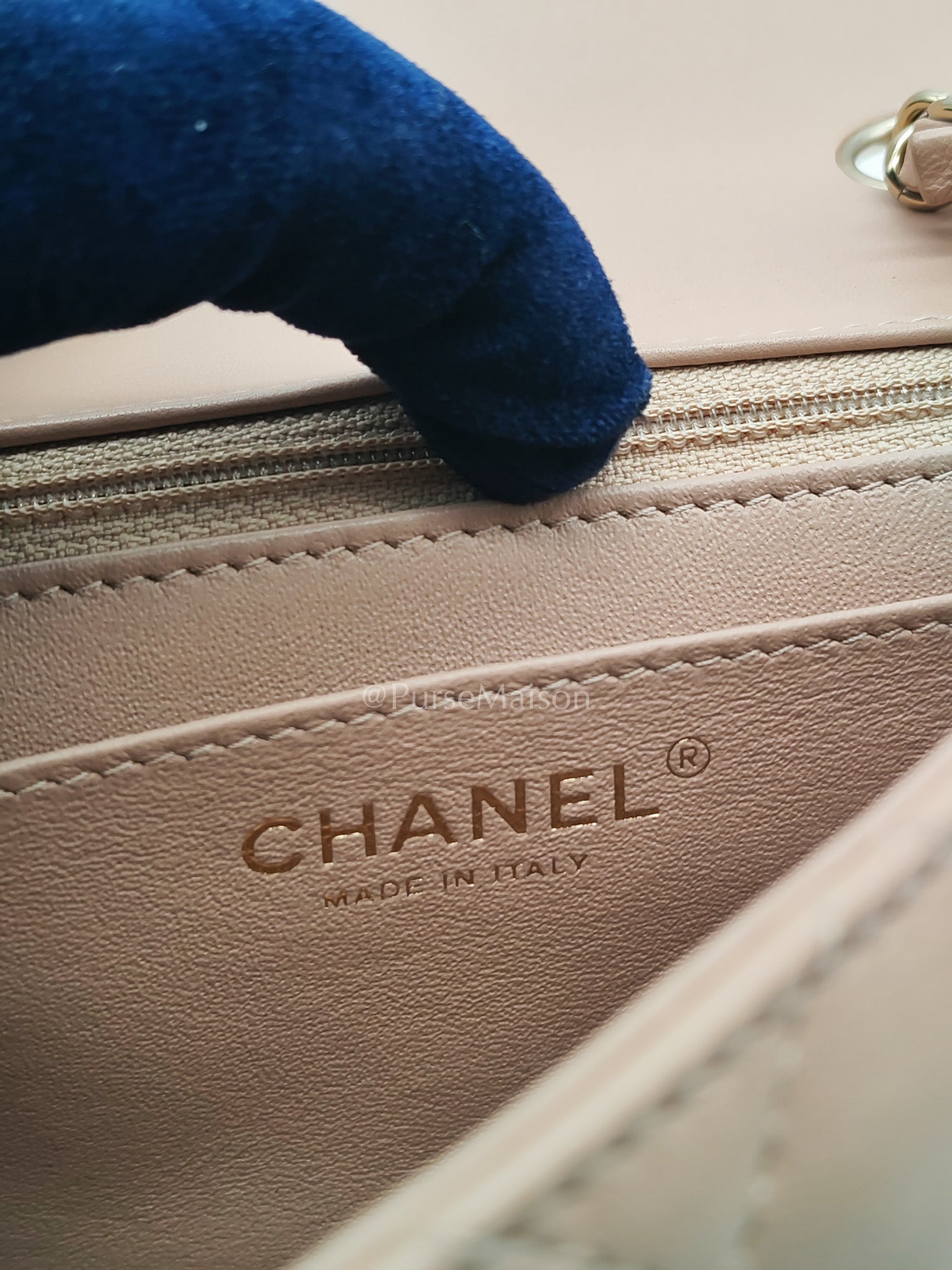 Chanel Mini Square Flap Bag in Dark Beige Light Gold Hardware (Microchip) | Purse Maison Luxury Bags Shop