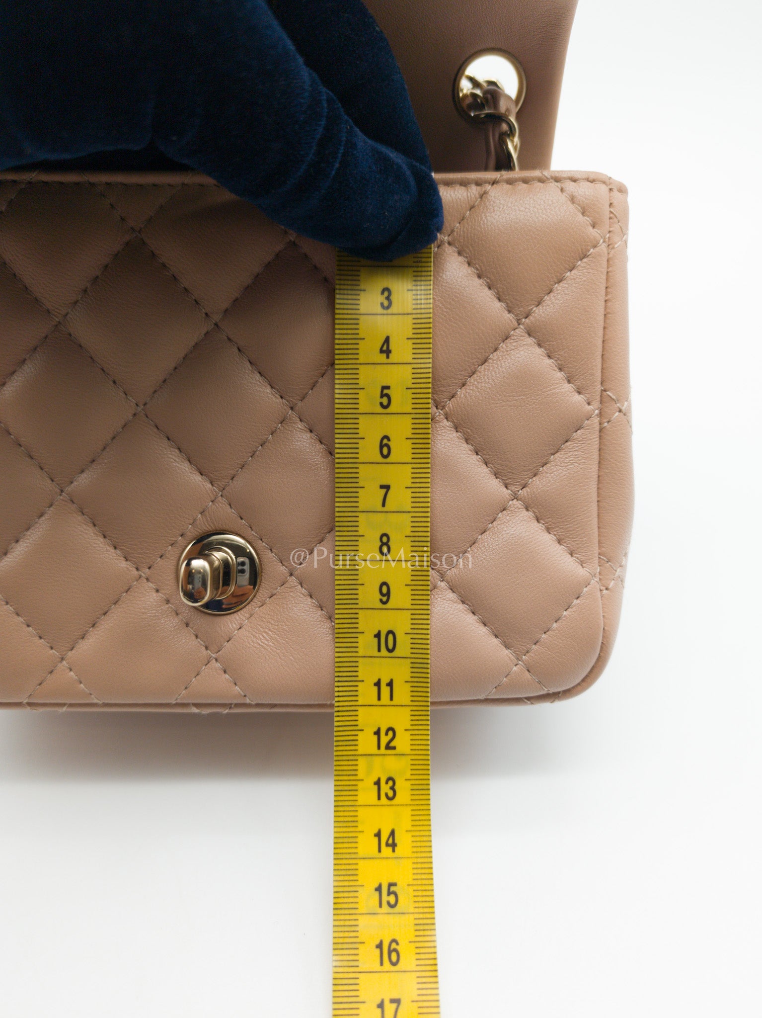 Chanel Mini Square Flap Bag in Dark Beige Light Gold Hardware (Microchip) | Purse Maison Luxury Bags Shop