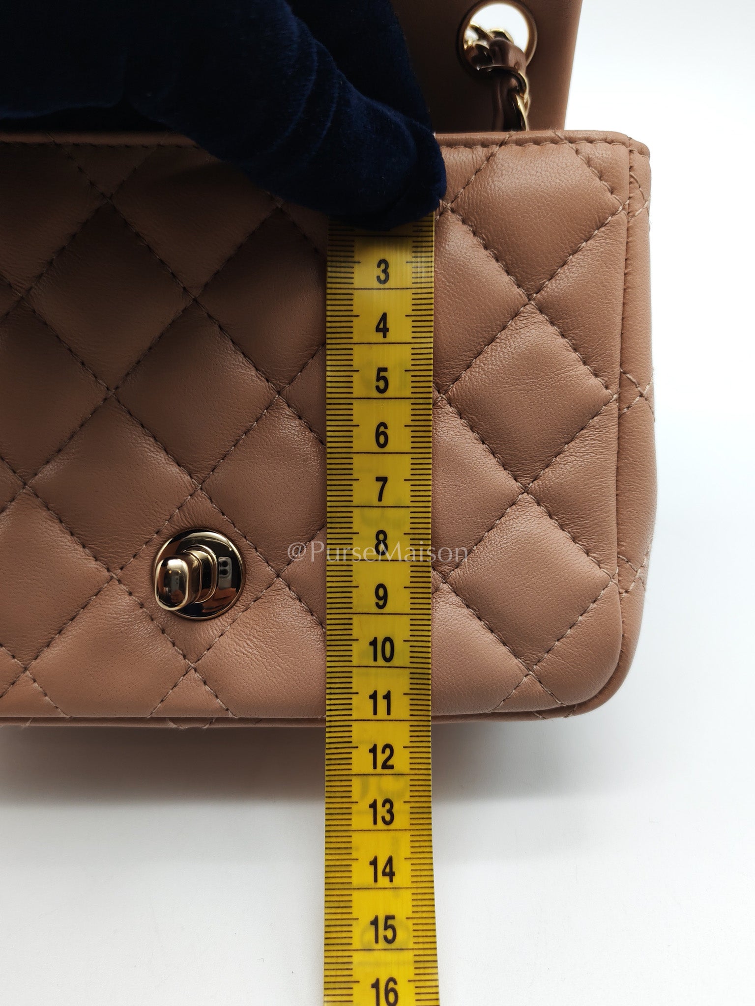 Chanel Mini Square Flap Bag in Dark Beige Light Gold Hardware (Microchip) | Purse Maison Luxury Bags Shop