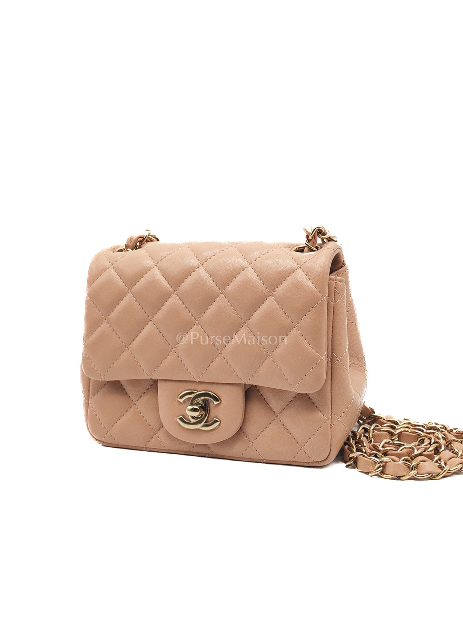 Chanel Mini Square Flap Bag in Dark Beige Light Gold Hardware (Microchip) | Purse Maison Luxury Bags Shop