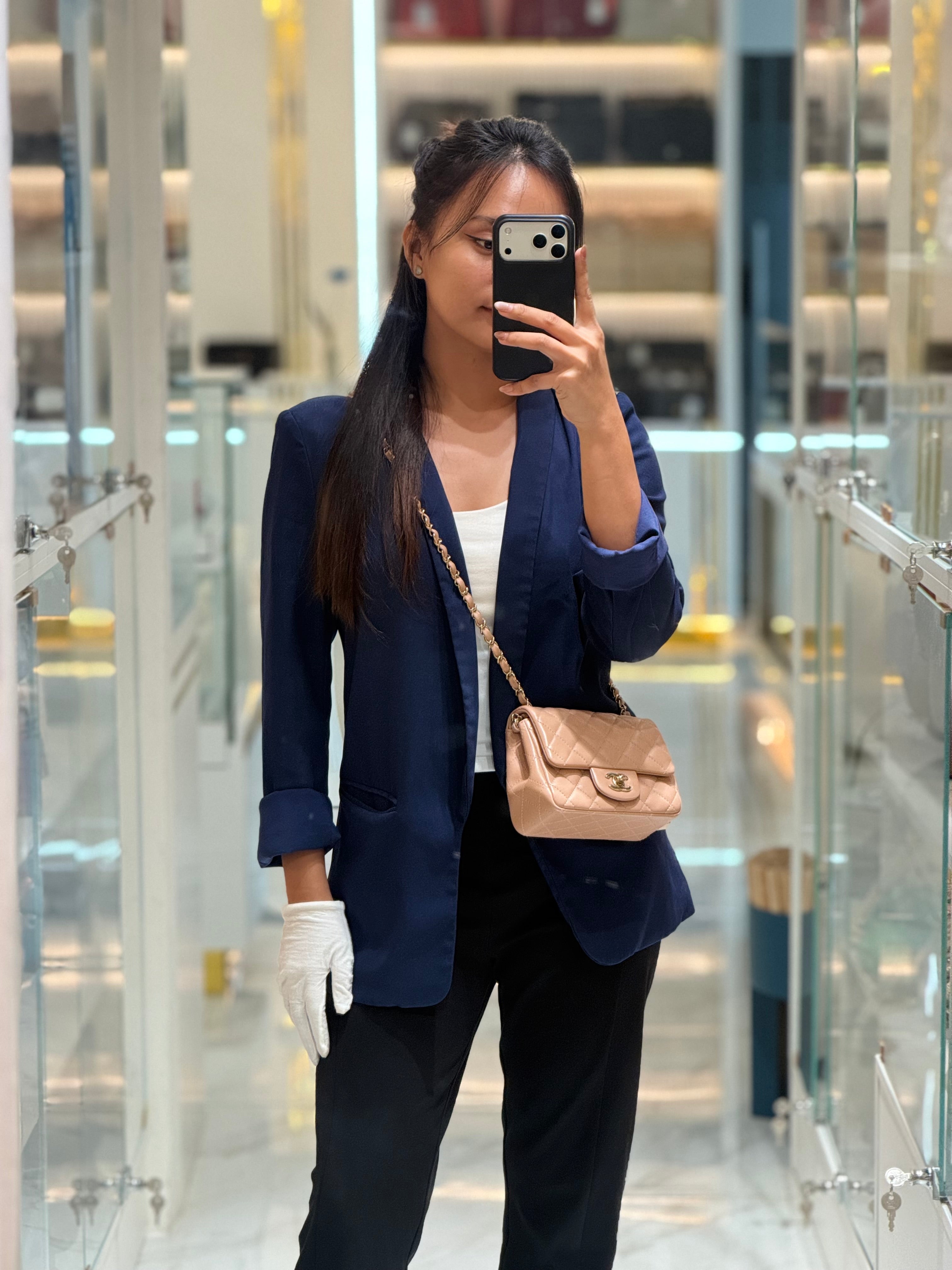Chanel Mini Square Flap Bag in Dark Beige Light Gold Hardware (Microchip) | Purse Maison Luxury Bags Shop
