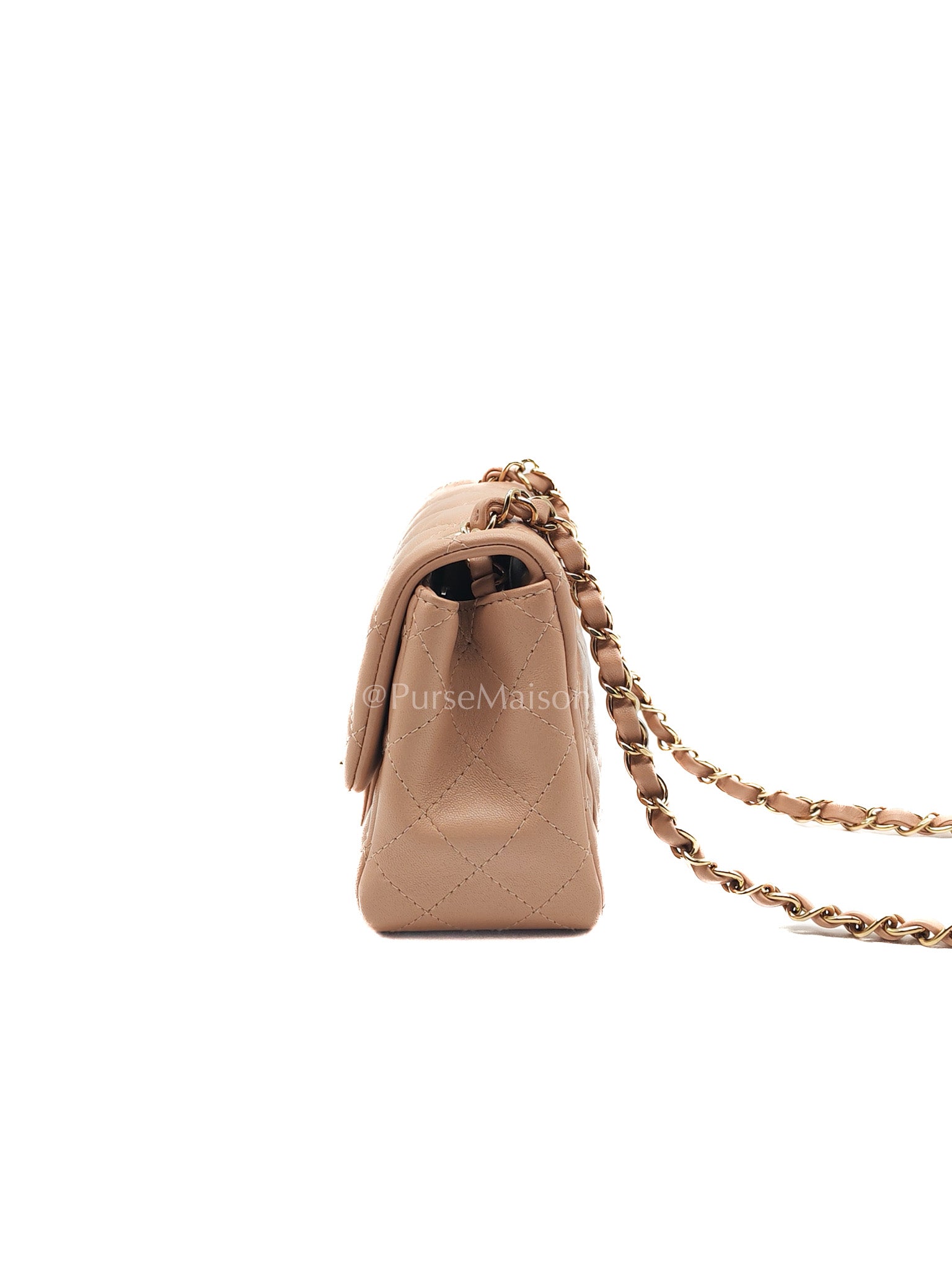 Chanel Mini Square Flap Bag in Dark Beige Light Gold Hardware (Microchip) | Purse Maison Luxury Bags Shop