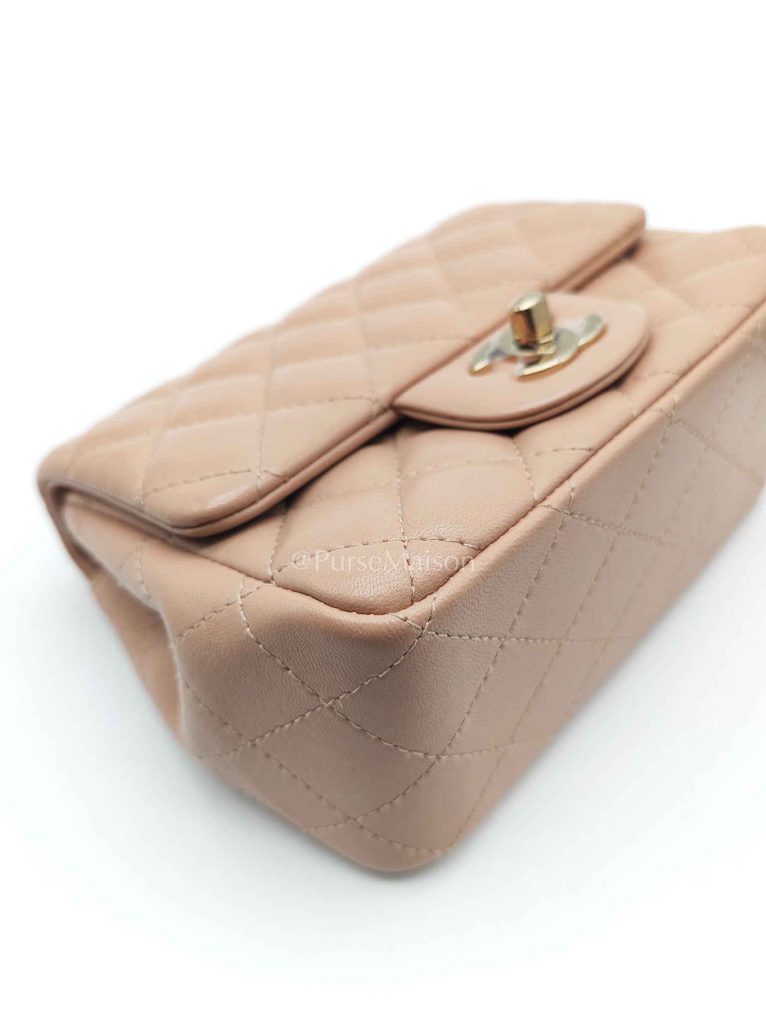 Chanel Mini Square Flap Bag in Dark Beige Light Gold Hardware (Microchip) | Purse Maison Luxury Bags Shop