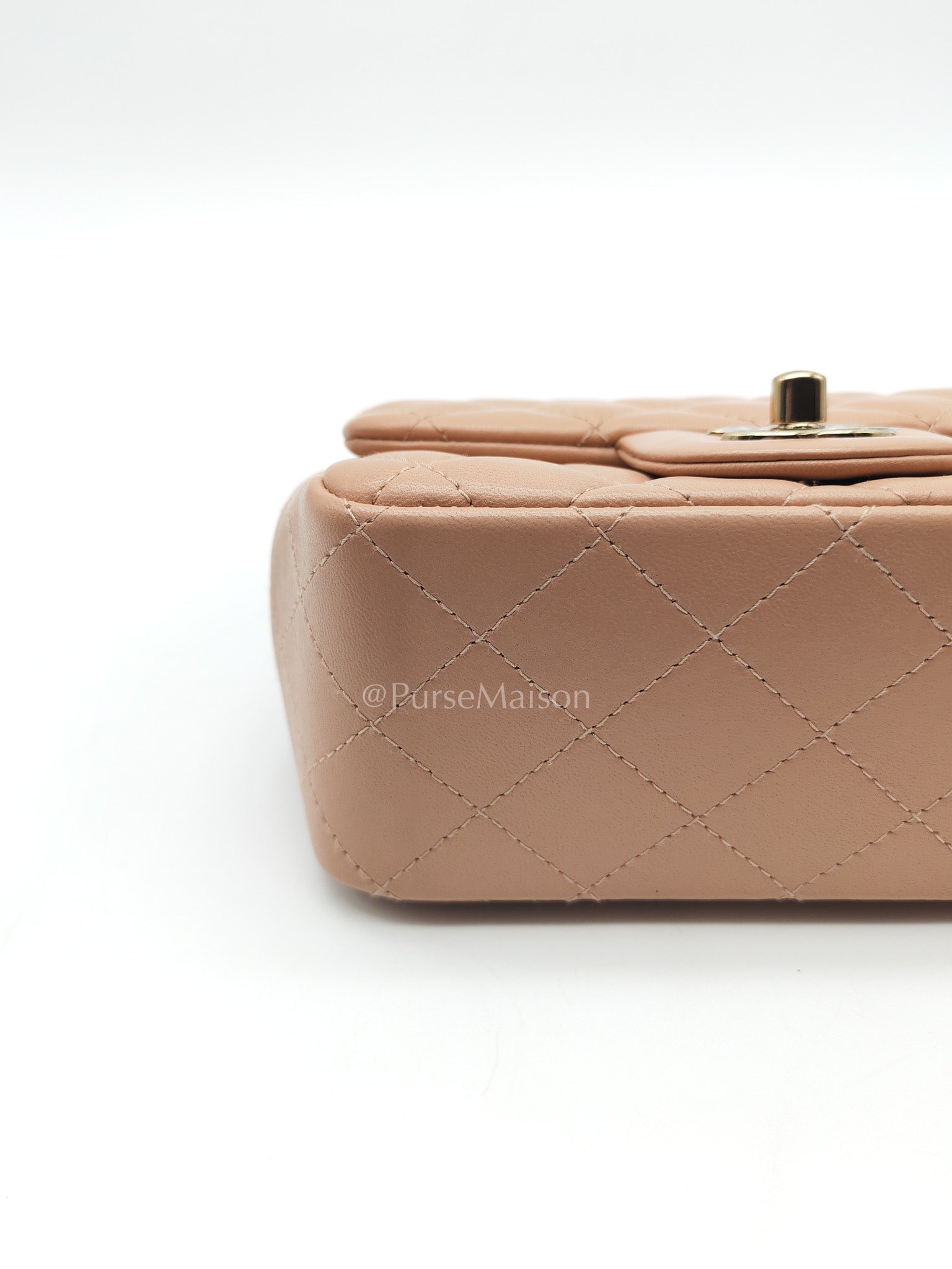 Chanel Mini Square Flap Bag in Dark Beige Light Gold Hardware (Microchip) | Purse Maison Luxury Bags Shop