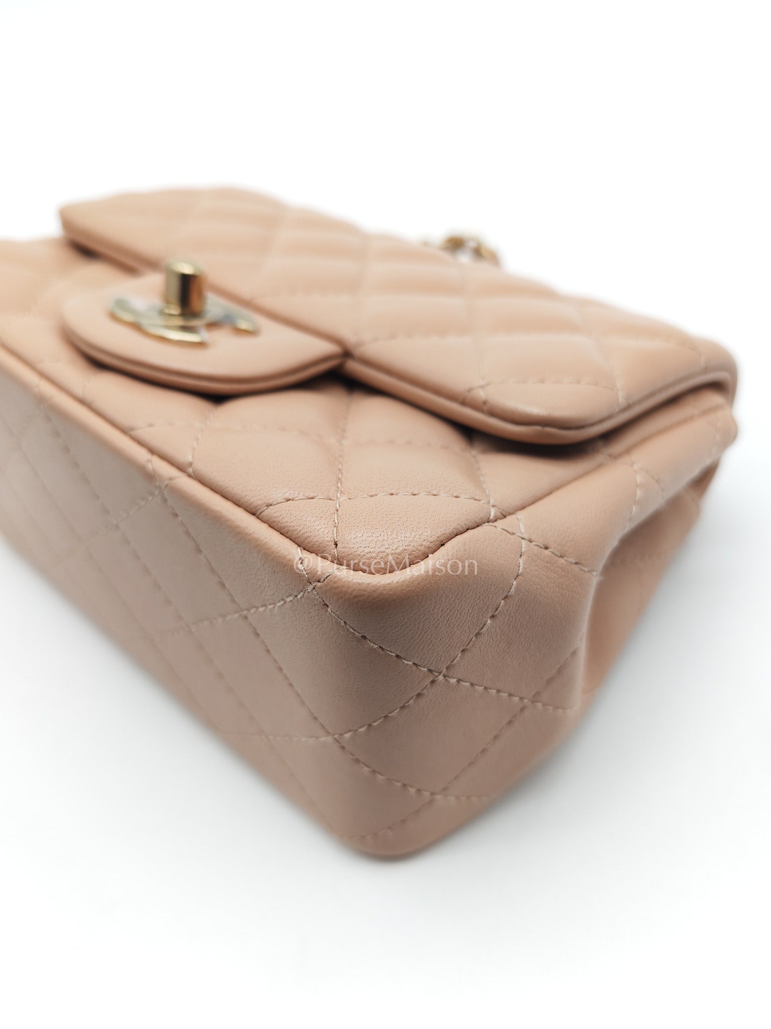 Chanel Mini Square Flap Bag in Dark Beige Light Gold Hardware (Microchip) | Purse Maison Luxury Bags Shop