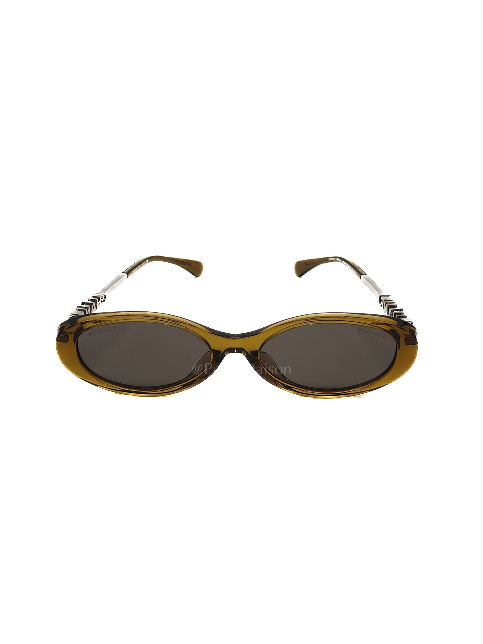 Chanel Oval Acetate & Metal Olive and Dark Brown Lens Sunglasses | Purse Maison Luxury Bags Shop