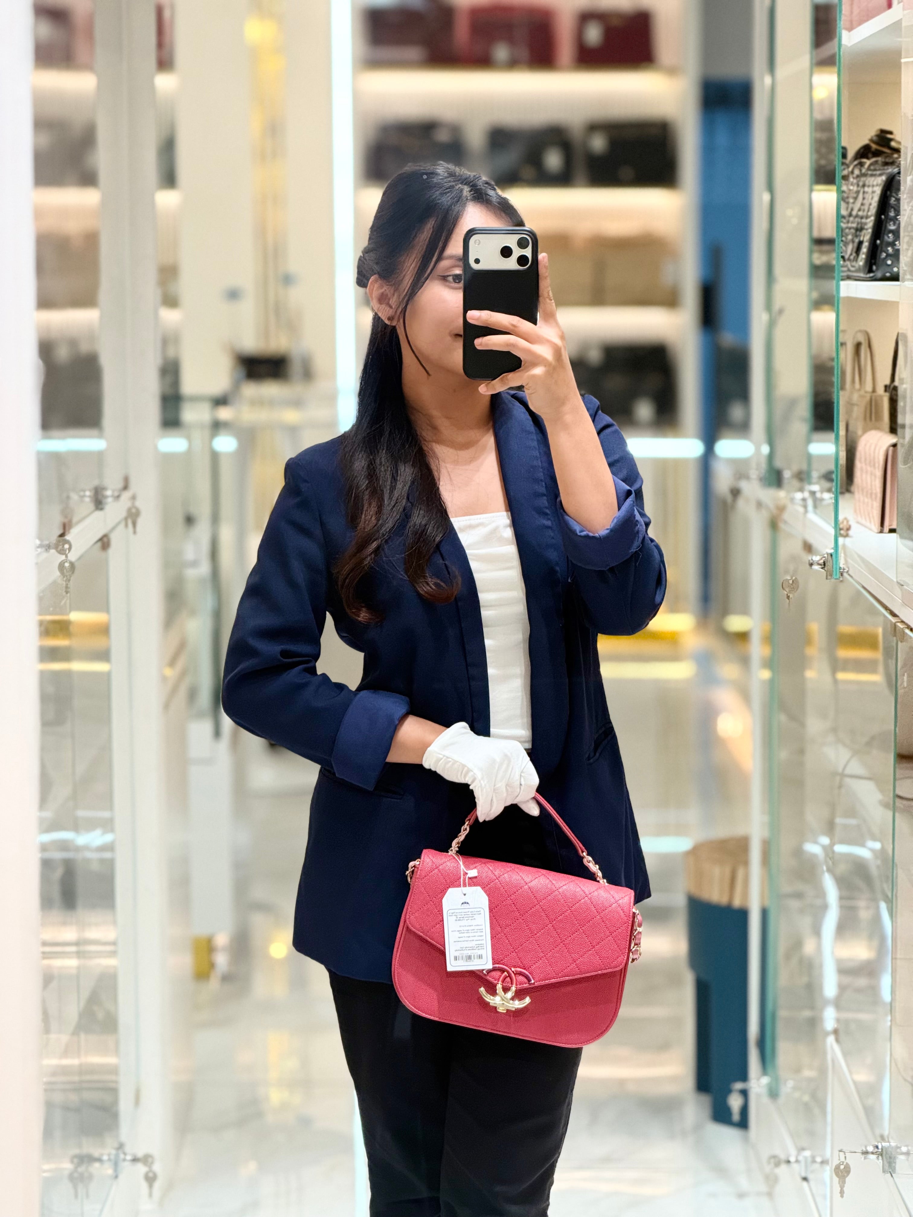 Chanel Paris-Cuba Thread Around Flap in Red Caviar Leather and Light Gold Hardware Series 25 | Purse Maison Luxury Bags Shop