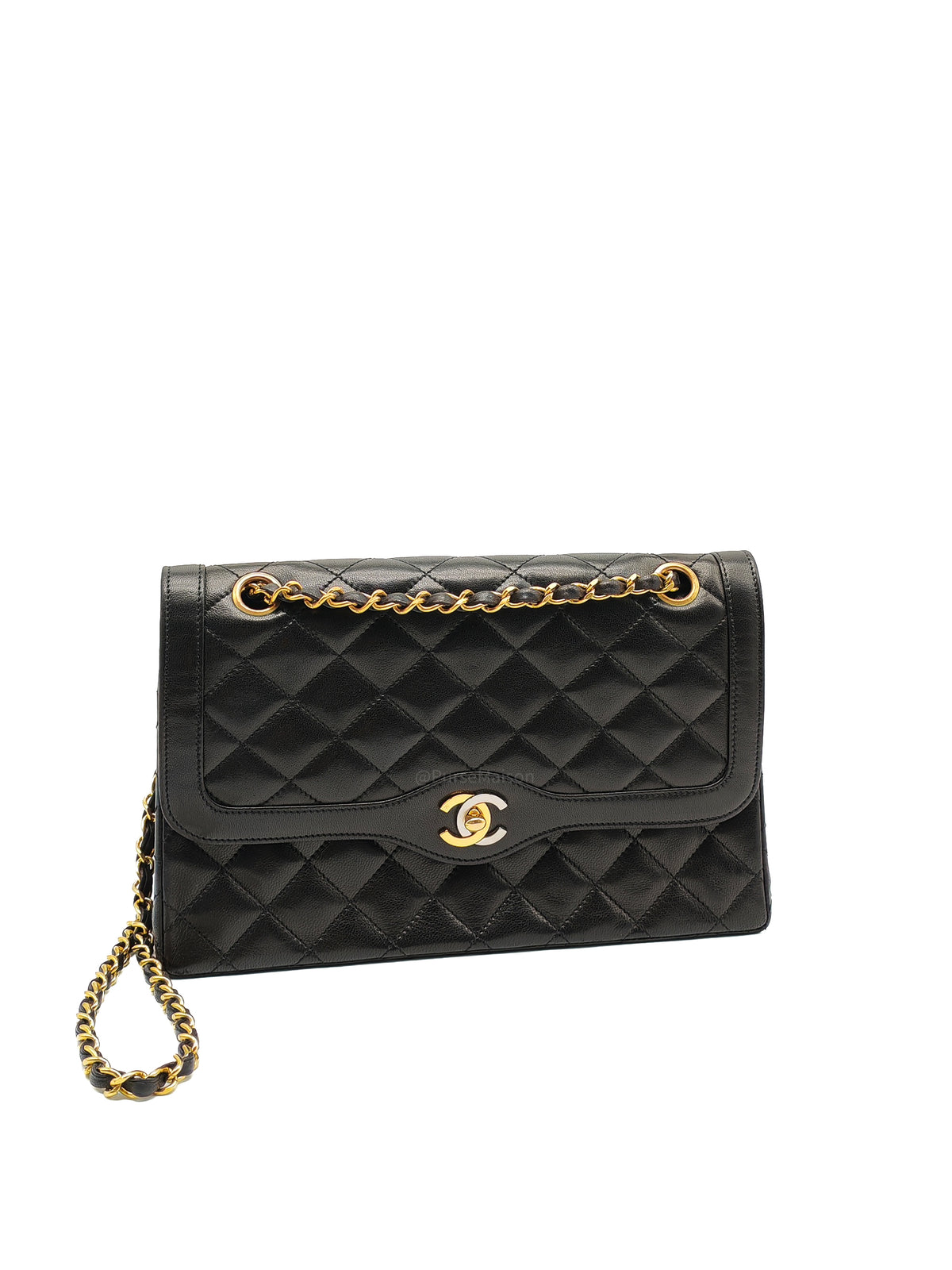 Chanel Paris Limited Edition Double Flap Bag Medium in Black Lambskin Leather Mix Hardware (Series 3) | Purse Maison Luxury Bags Shop