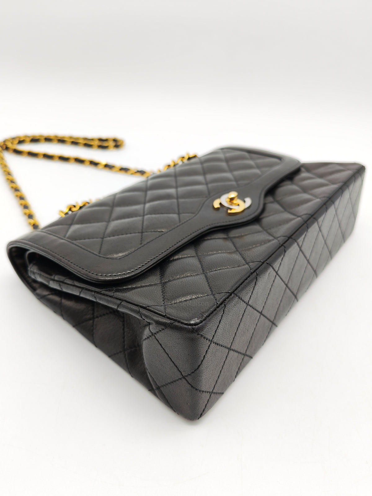 Chanel Paris Limited Edition Double Flap Bag Medium in Black Lambskin Leather Mix Hardware (Series 3) | Purse Maison Luxury Bags Shop