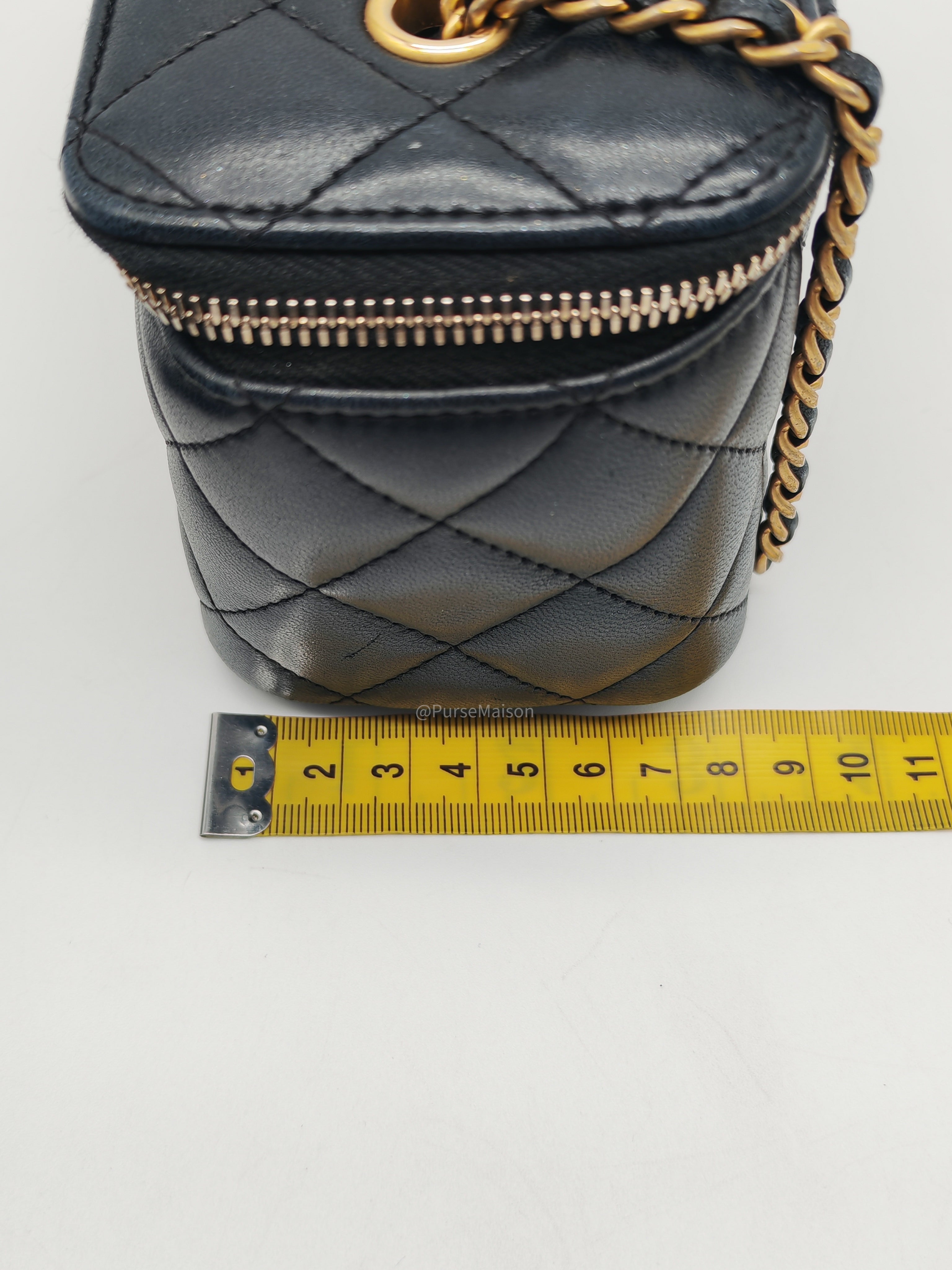 Chanel Pearl Crush Vanity Case Small in Navy Blue Lambskin Leather and Gold Hardware Series 31 | Purse Maison Luxury Bags Shop