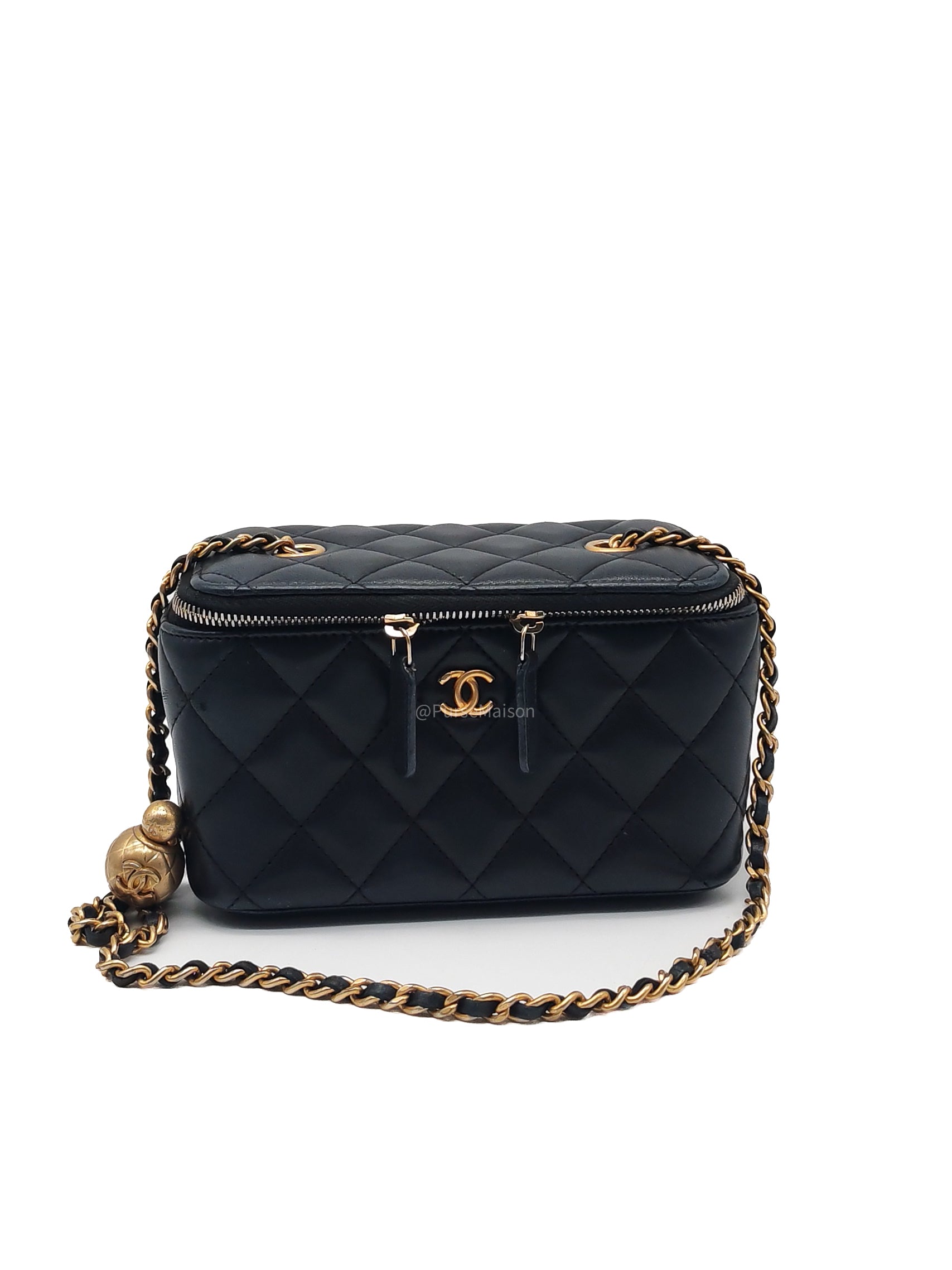 Chanel Pearl Crush Vanity Case Small in Navy Blue Lambskin Leather and Gold Hardware Series 31 | Purse Maison Luxury Bags Shop