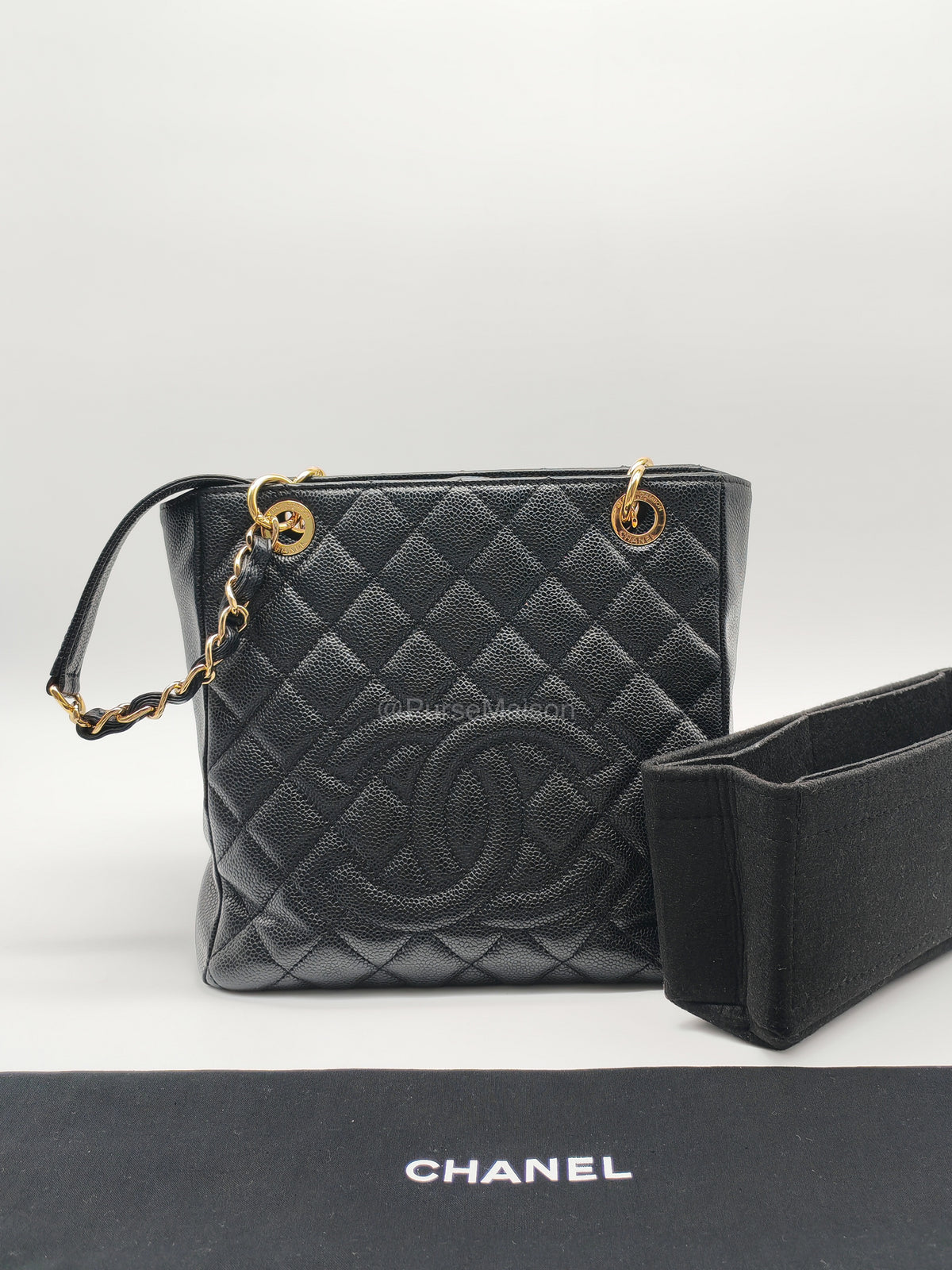 Chanel Petite Shopping Tote (PST) in Black Caviar Leather and Gold Hardware Series 14 | Purse Maison Luxury Bags Shop