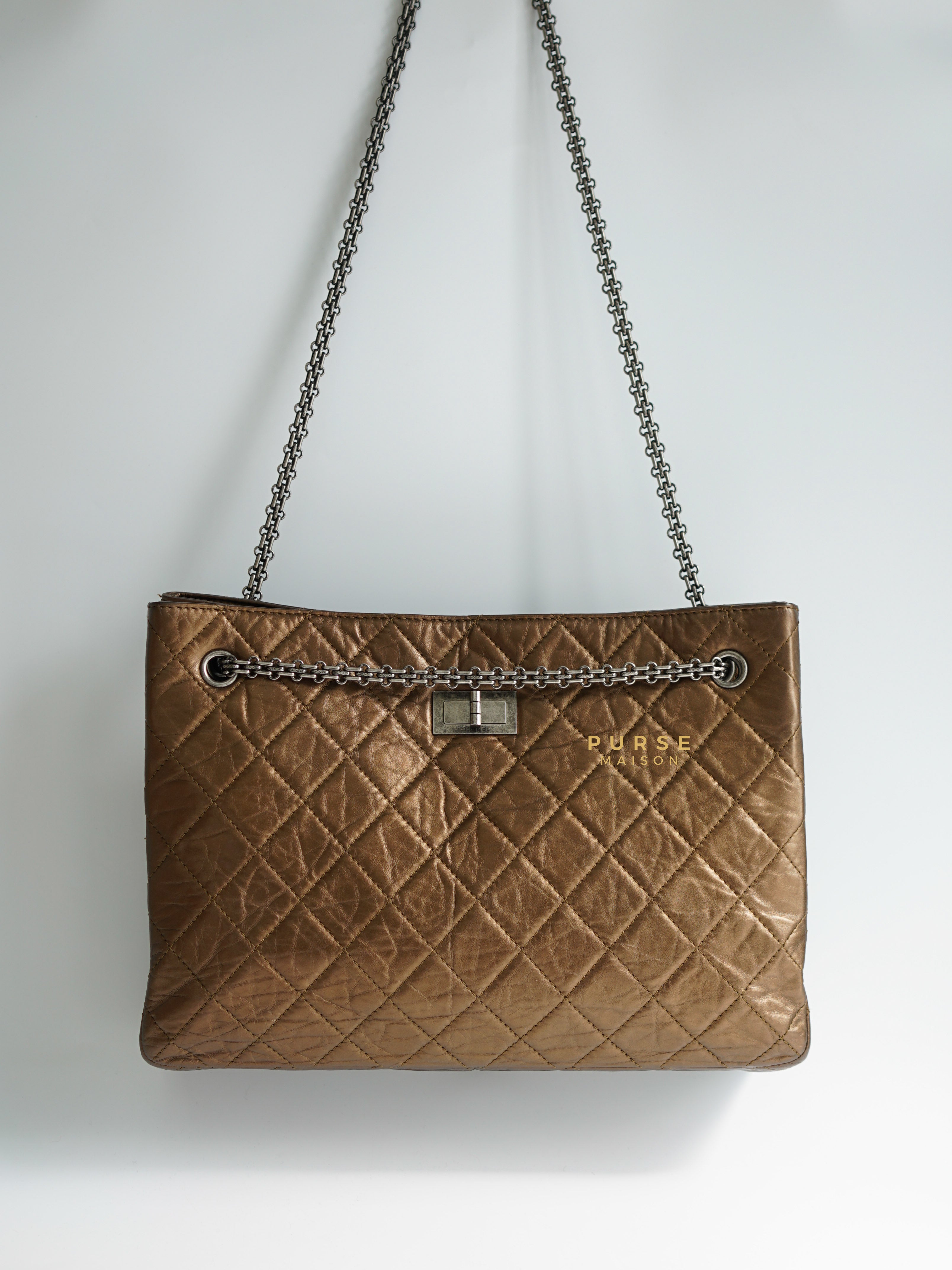 Chanel Reissue Bronze Quilted Distressed Calfskin Leather Tote Bag Series 12 | Purse Maison Luxury Bags Shop