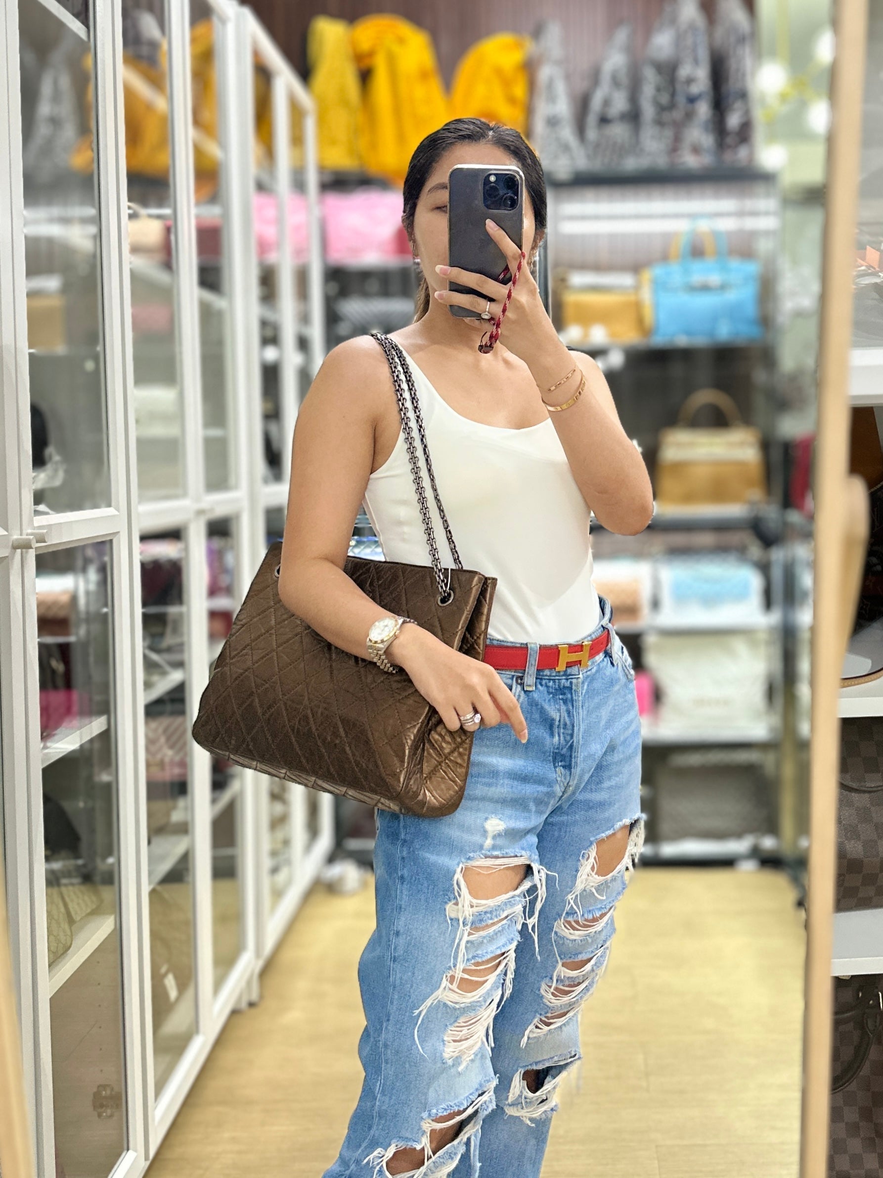 Chanel Reissue Bronze Quilted Distressed Calfskin Leather Tote Bag Series 12 | Purse Maison Luxury Bags Shop