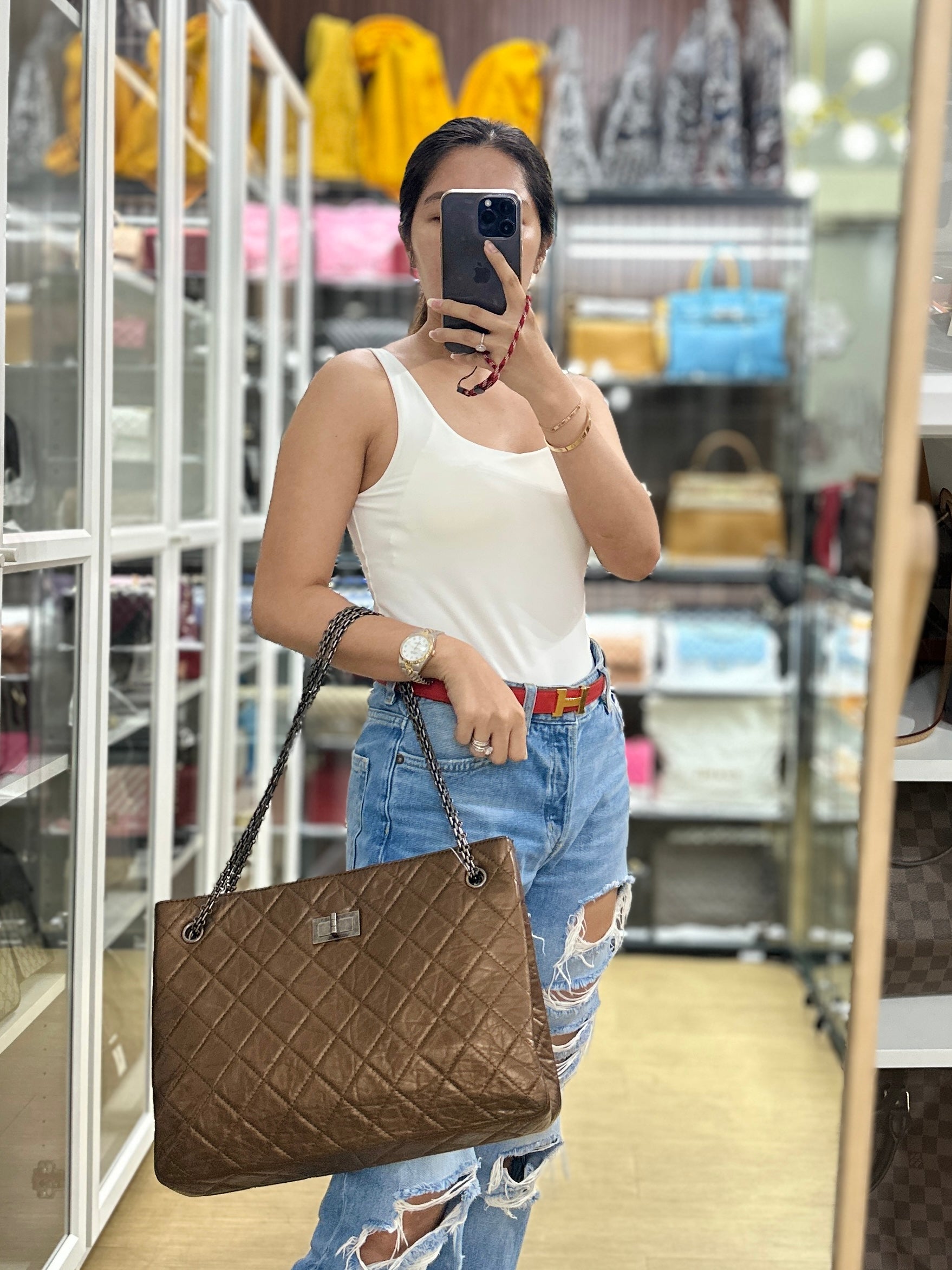 Chanel Reissue Bronze Quilted Distressed Calfskin Leather Tote Bag Series 12 | Purse Maison Luxury Bags Shop