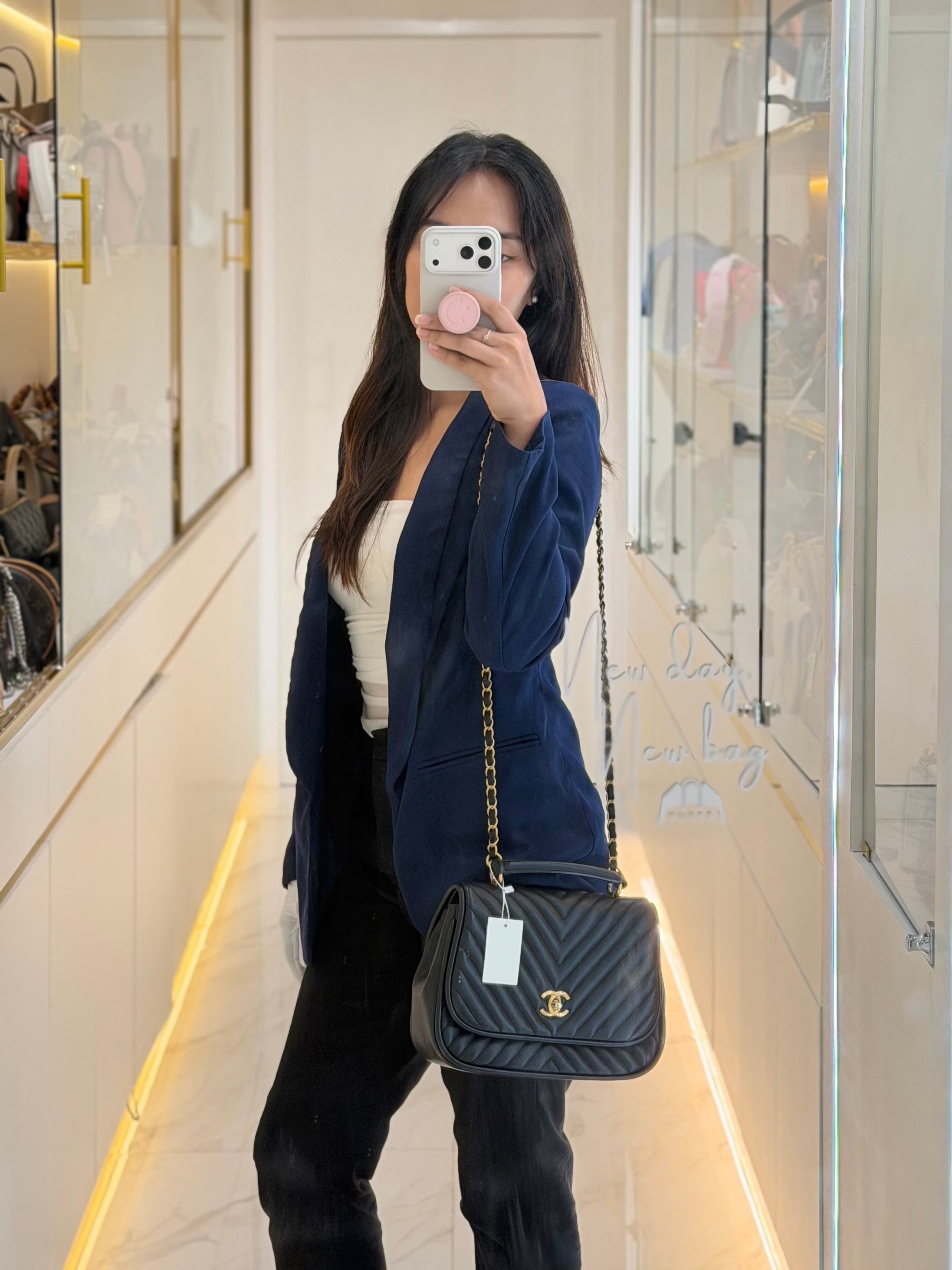 Reverse Chevron Quilted Top Handle Flap Bag in Lambskin Leather and Aged Gold Hardware Series 24 | Purse Maison Luxury Bags Shop