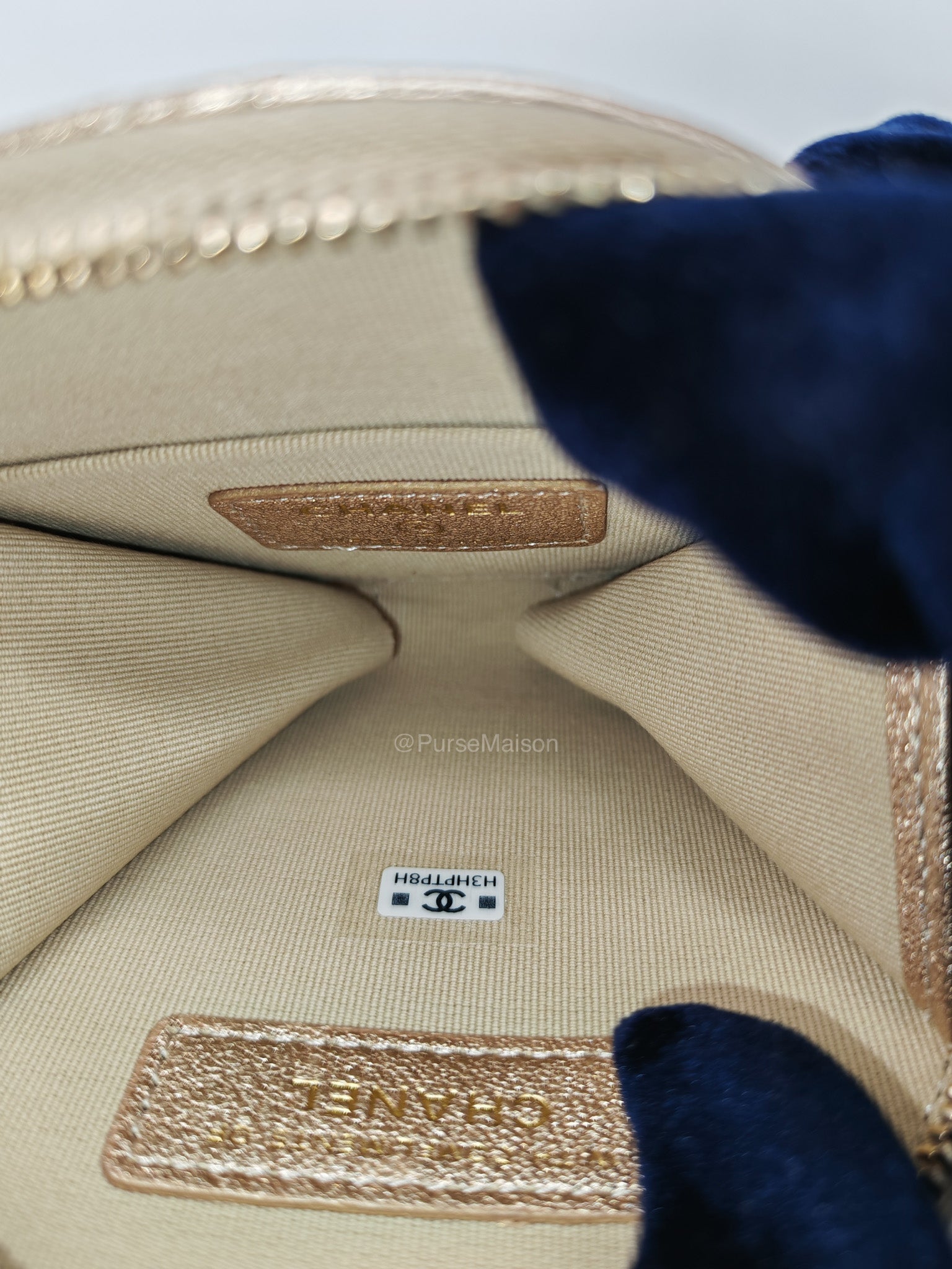 Chanel Round Clip-on Coin Purse and Airpods Case Set in Metallic Gold Quilted Lambskin Leather and Light Gold Hardware Microchip | Purse Maison Luxury Bags Shop