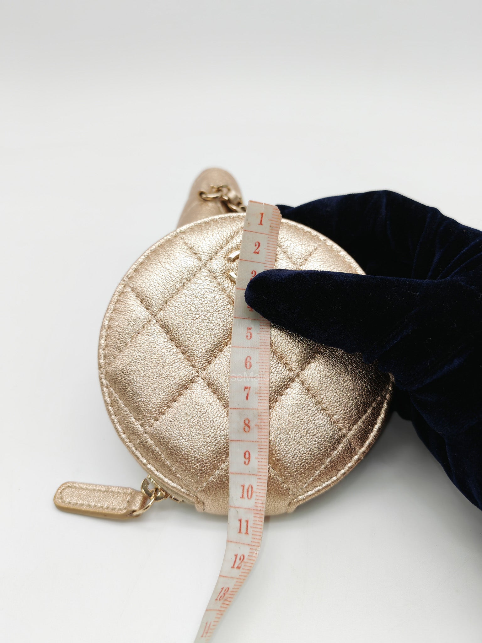 Chanel Round Clip-on Coin Purse and Airpods Case Set in Metallic Gold Quilted Lambskin Leather and Light Gold Hardware Microchip | Purse Maison Luxury Bags Shop