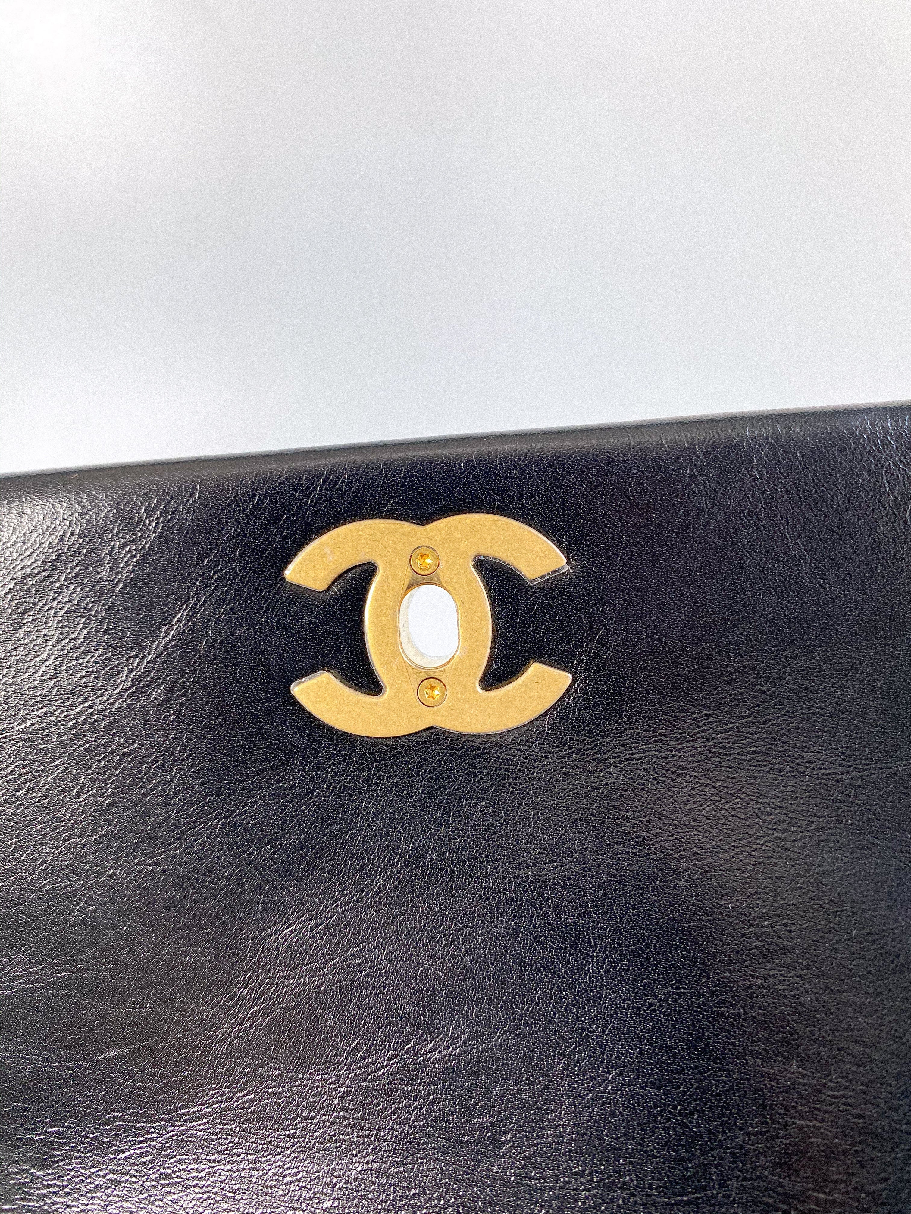 Chanel Seasonal Mini Flap Pearl CC and Chain in Black Calfskin and Aged Gold Hardware (Microchip)