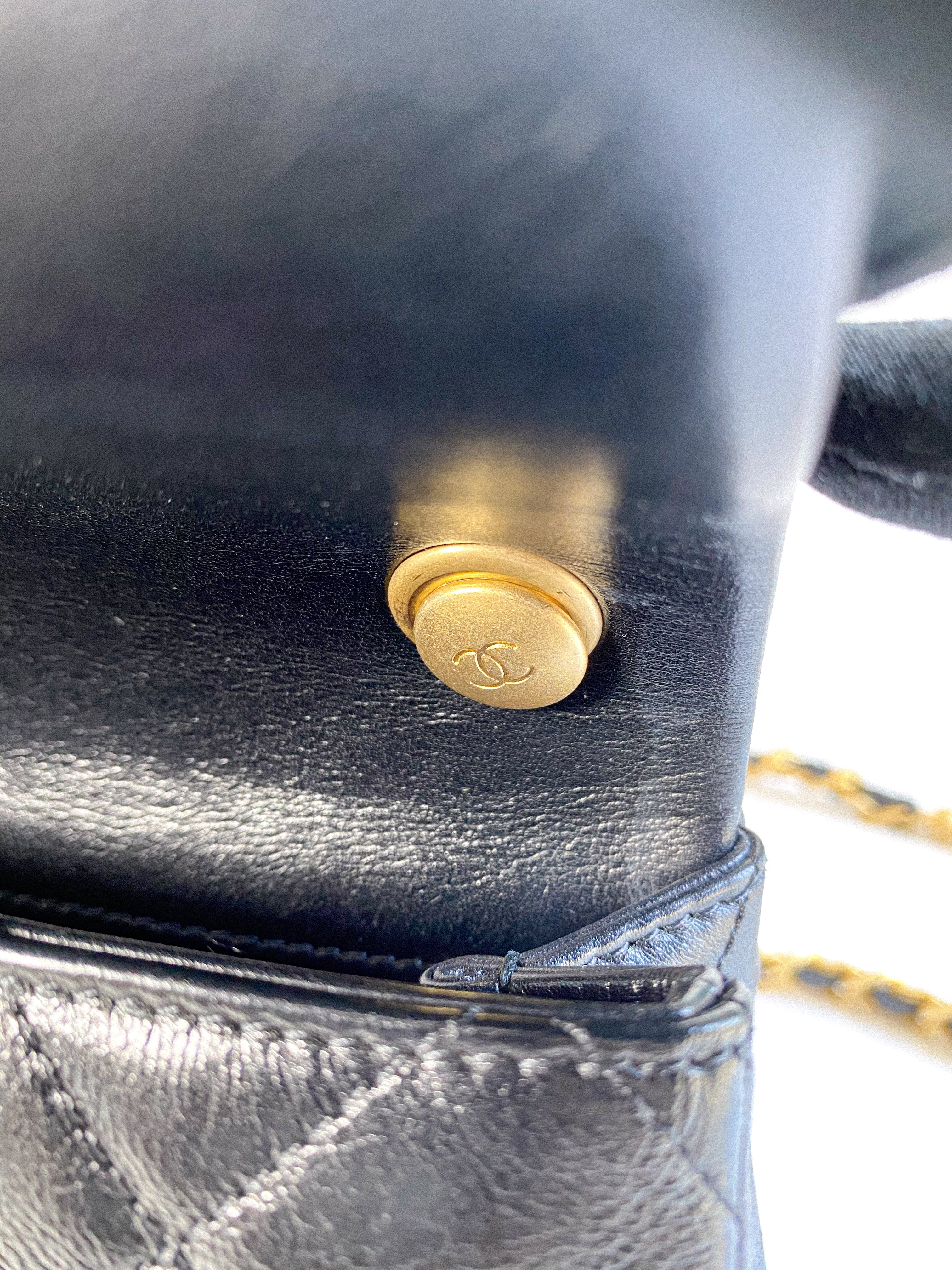 Chanel Seasonal Mini Flap Pearl CC and Chain in Black Calfskin and Aged Gold Hardware (Microchip)